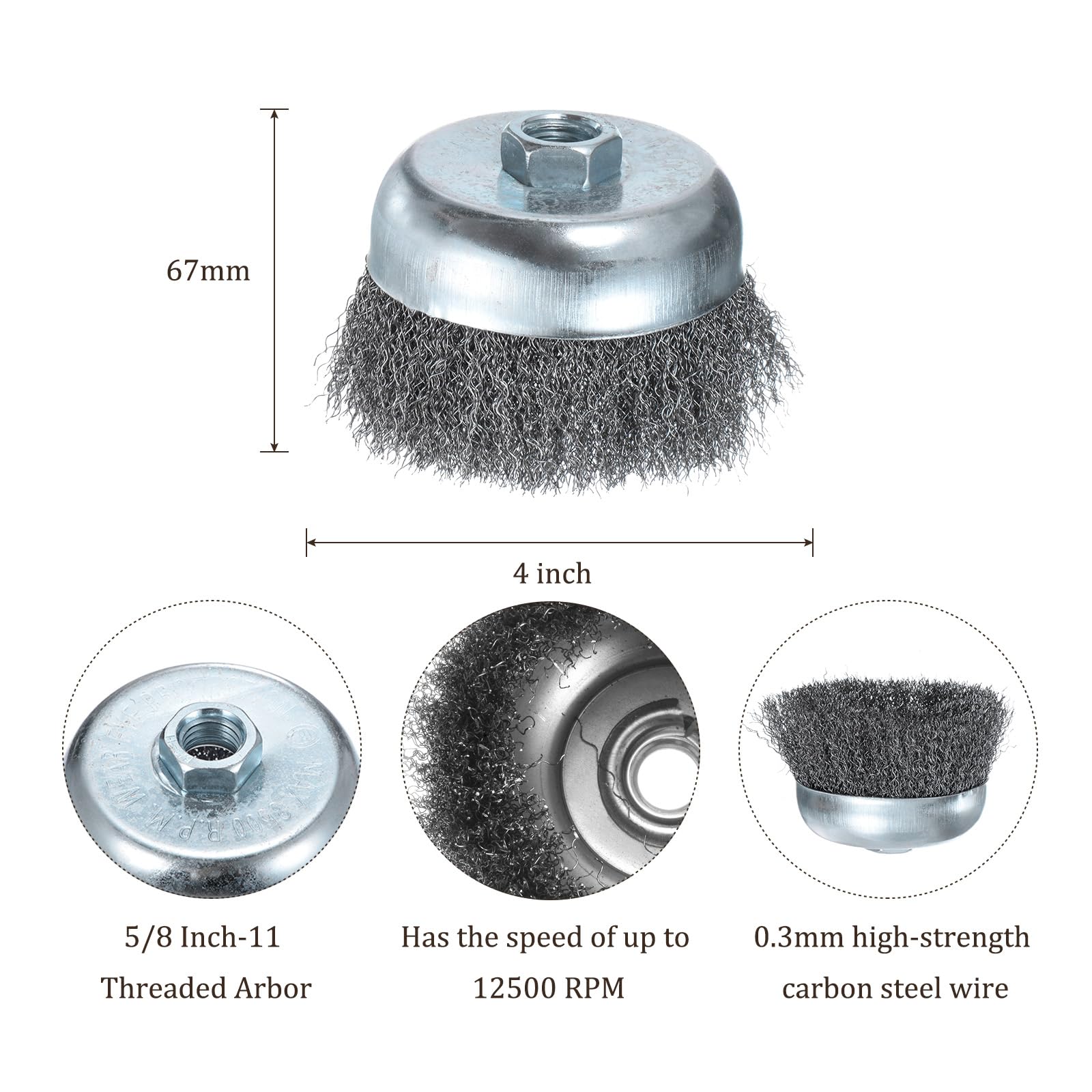 4 Inch Wire Cup Brush for Grinder - Coarse Crimped Wire Wheel for Paint Stripping, Rust Removal & Surface Cleaning - 5/8