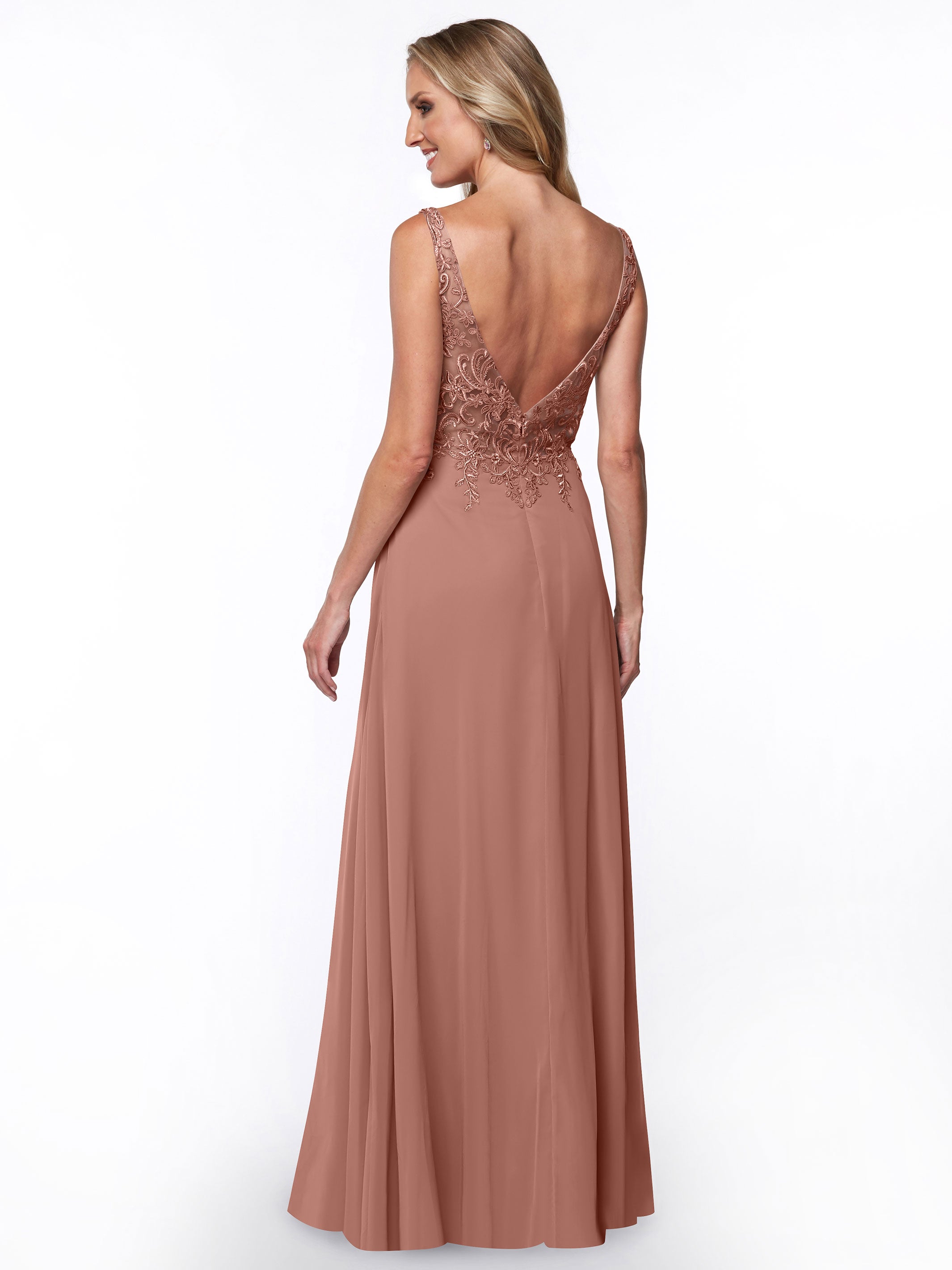 Elegant 80128 Plunging Lace and Chiffon A-Line Bridesmaid Dress for Weddings, Formal Events & Special Occasions