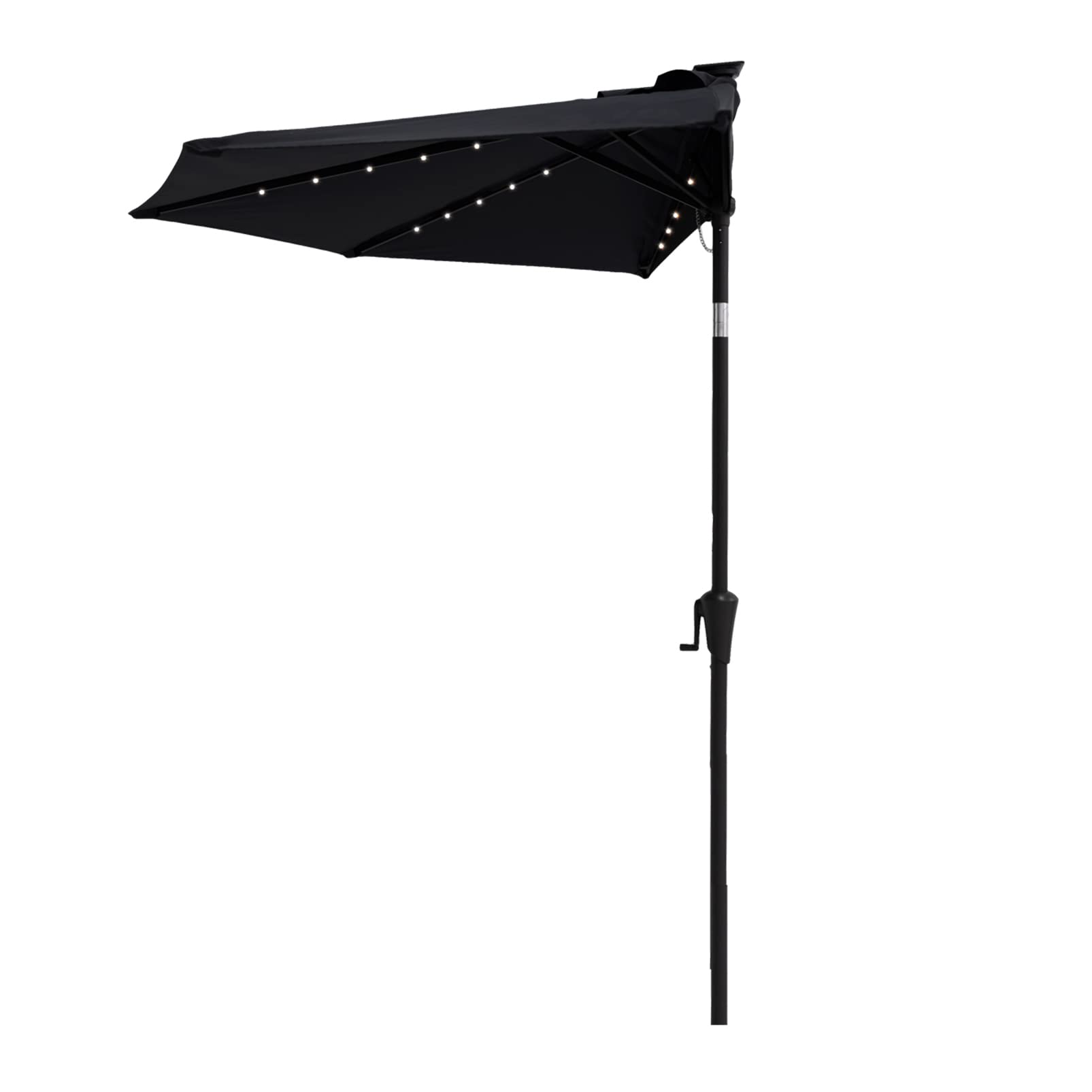 FLAME&SHADE 9ft Solar Powered Half Round Patio Umbrella with LED Lights & Tilt - Waterproof Outdoor Market Umbrella for Wall, Balcony, Garden, Deck (Black) | Perfect for Backyard, Poolside & Outdoor Dining