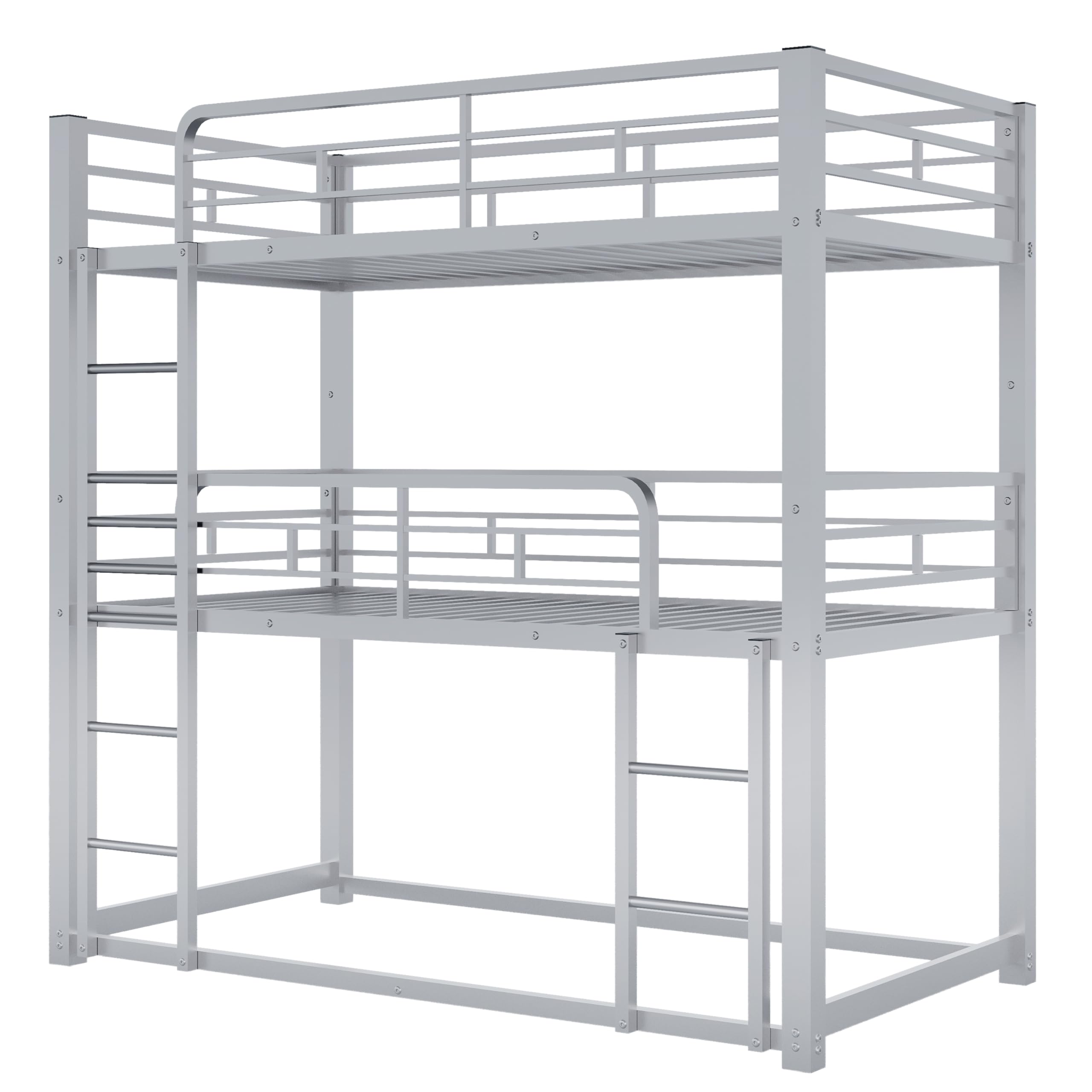 Sturdy Triple Bunk Bed Twin Over Twin Over Twin – 3 Tier Bunk Bed with 2 Ladders & Safety Guardrails – Space-Saving Twin Size Bunk Bed for Kids & Teens – Silver Finish – Ideal for Dorms, Hostels & Small Bedrooms