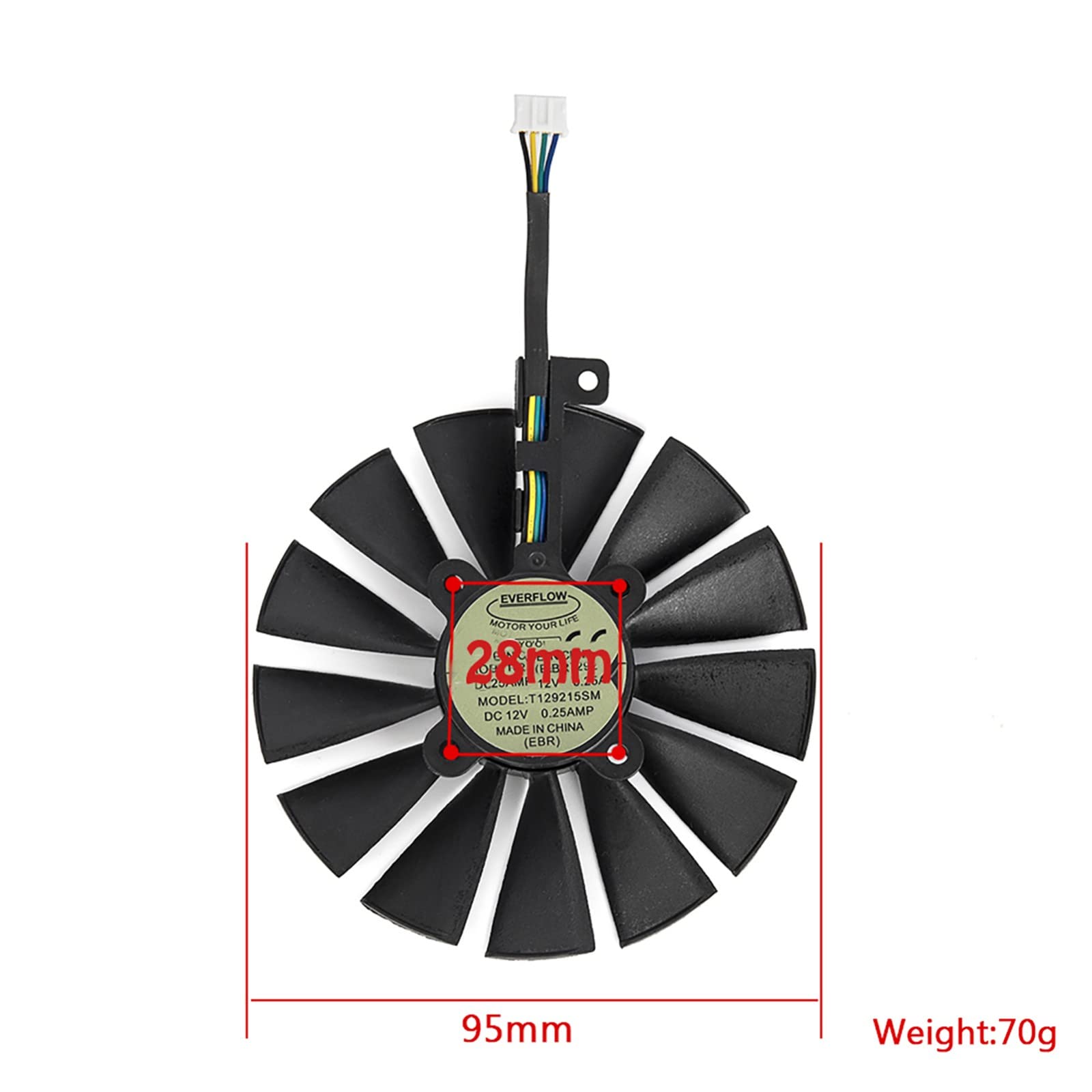 95mm T129215SM GPU Cooling Fan - Compatible with ASUS STRIX RX 470/570/580, GTX 980/1050Ti/1070Ti/1080Ti - High Performance Graphics Card Fan for PC Gaming & Mining Rigs - Perfect for Overclocking & Extended Gaming Sessions (1PC, Black)