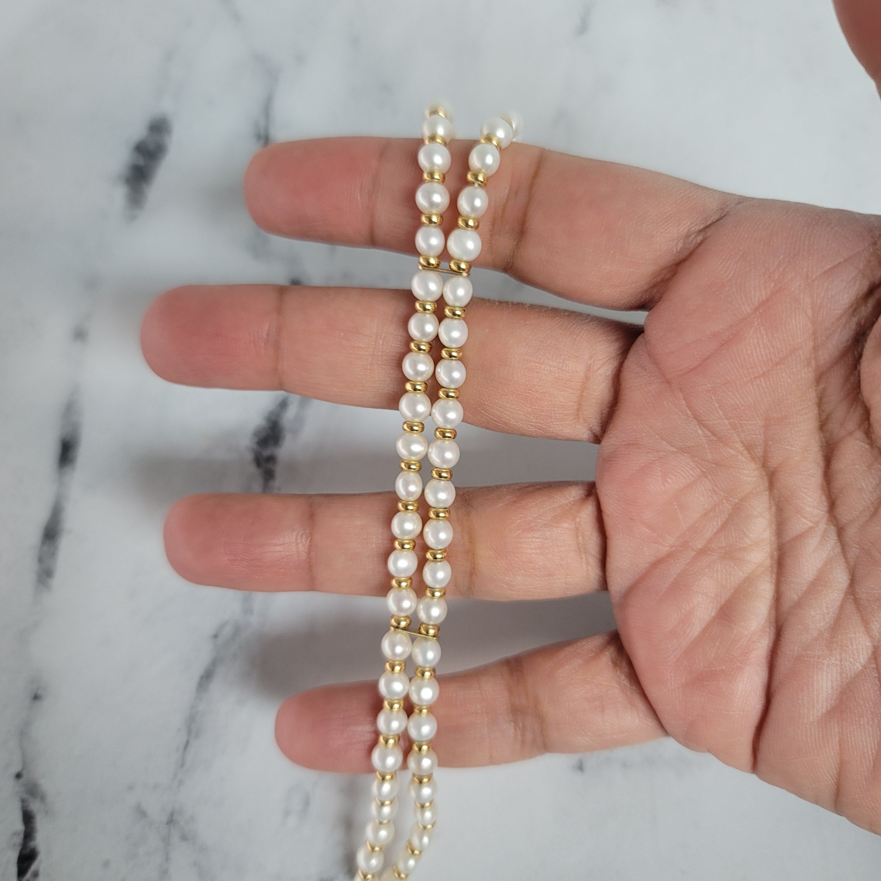 Double Row Cultured Pearl Bracelet 14k Yellow Gold - Elegant Pearl Jewelry for Women, Perfect for Weddings, Parties & Special Occasions