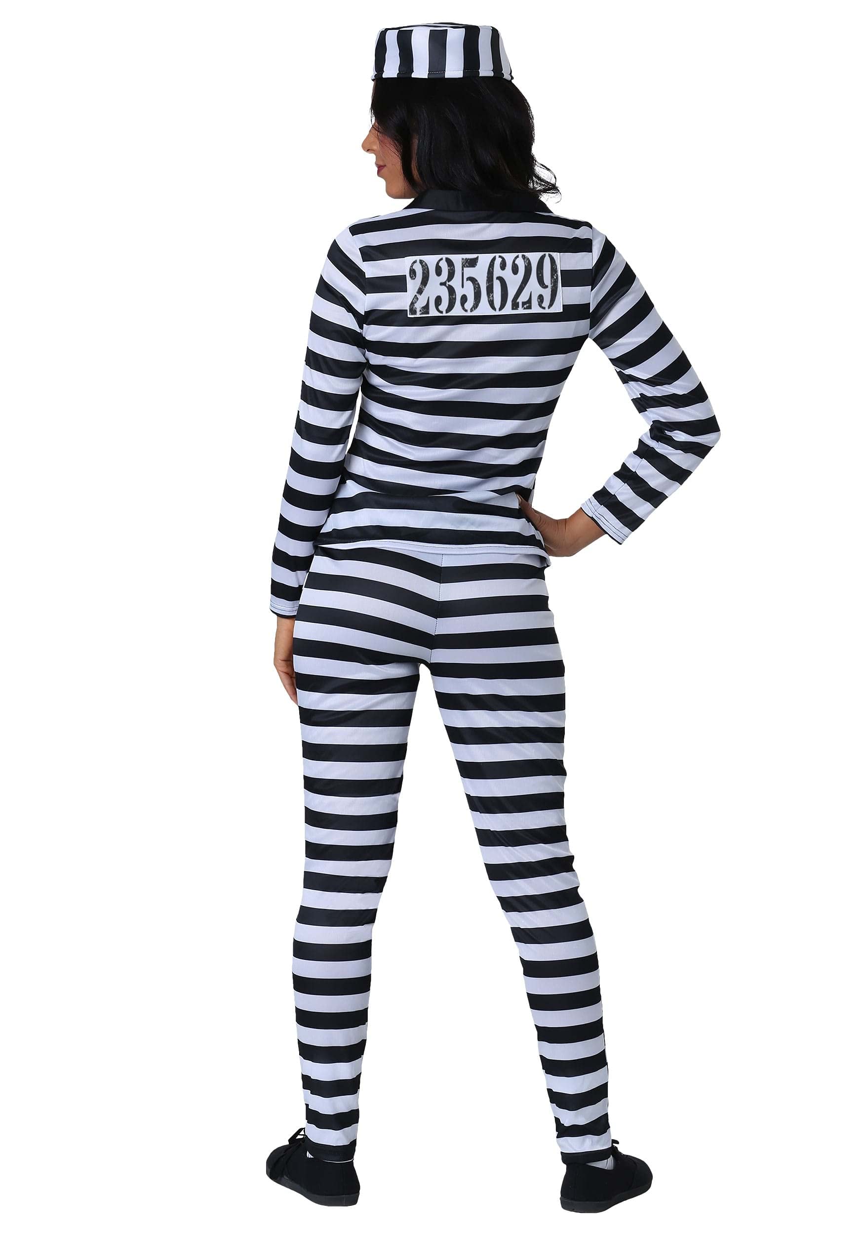 Women's Prisoner Convict Costume Set - Halloween Outfit with Shirt, Pants, Hat & Accessories | Perfect for Halloween Parties, Cosplay & Themed Events