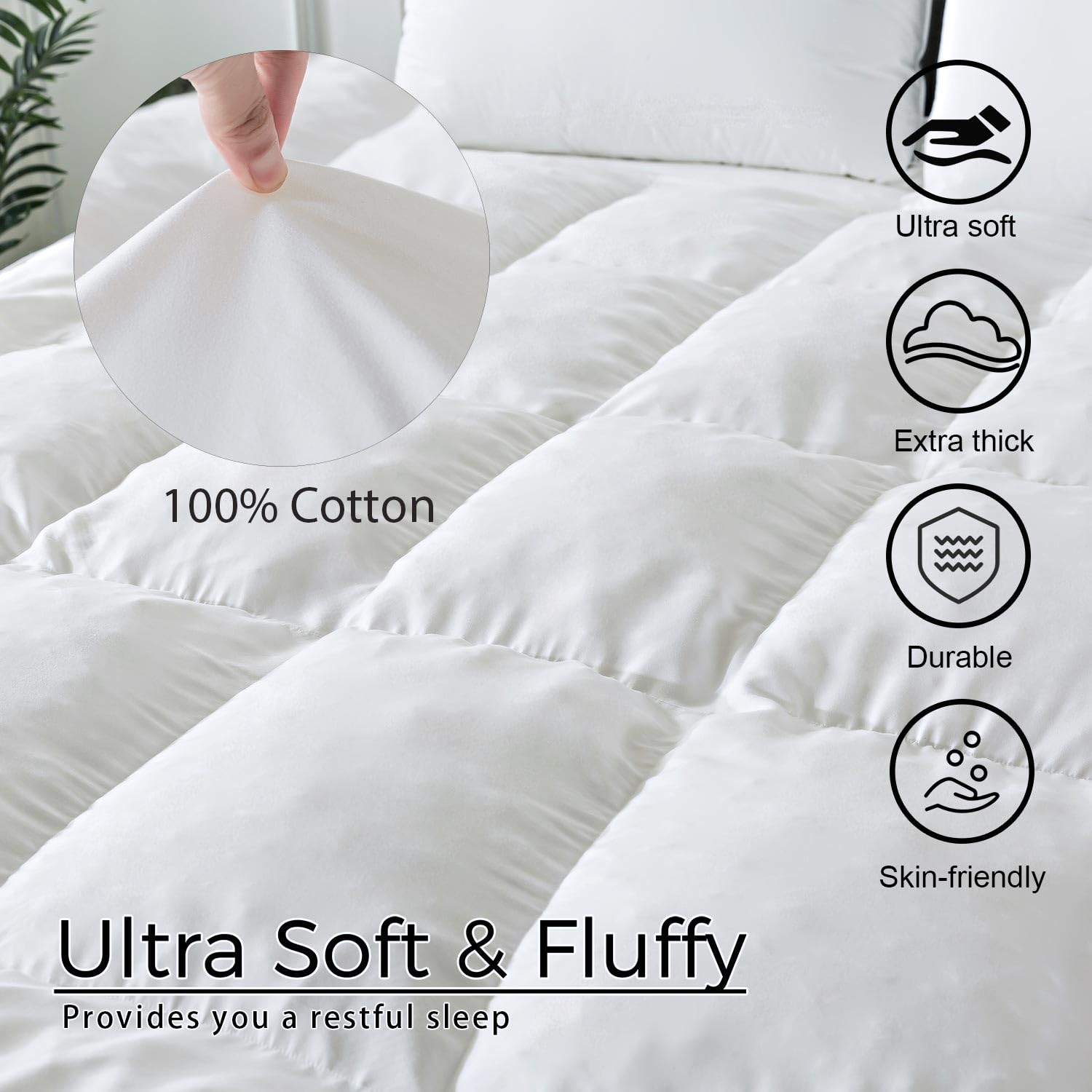 5 Inch Memory Foam Mattress Topper Queen Size - Breathable 100% Cotton Cover with Fluffy Shredded Memory Foam, Anti-Slip Bottom & 4 Anchor Elastic Bands (80x60x5 Inch) - Perfect for Back Pain Relief, Guest Beds & Enhancing Sleep Comfort