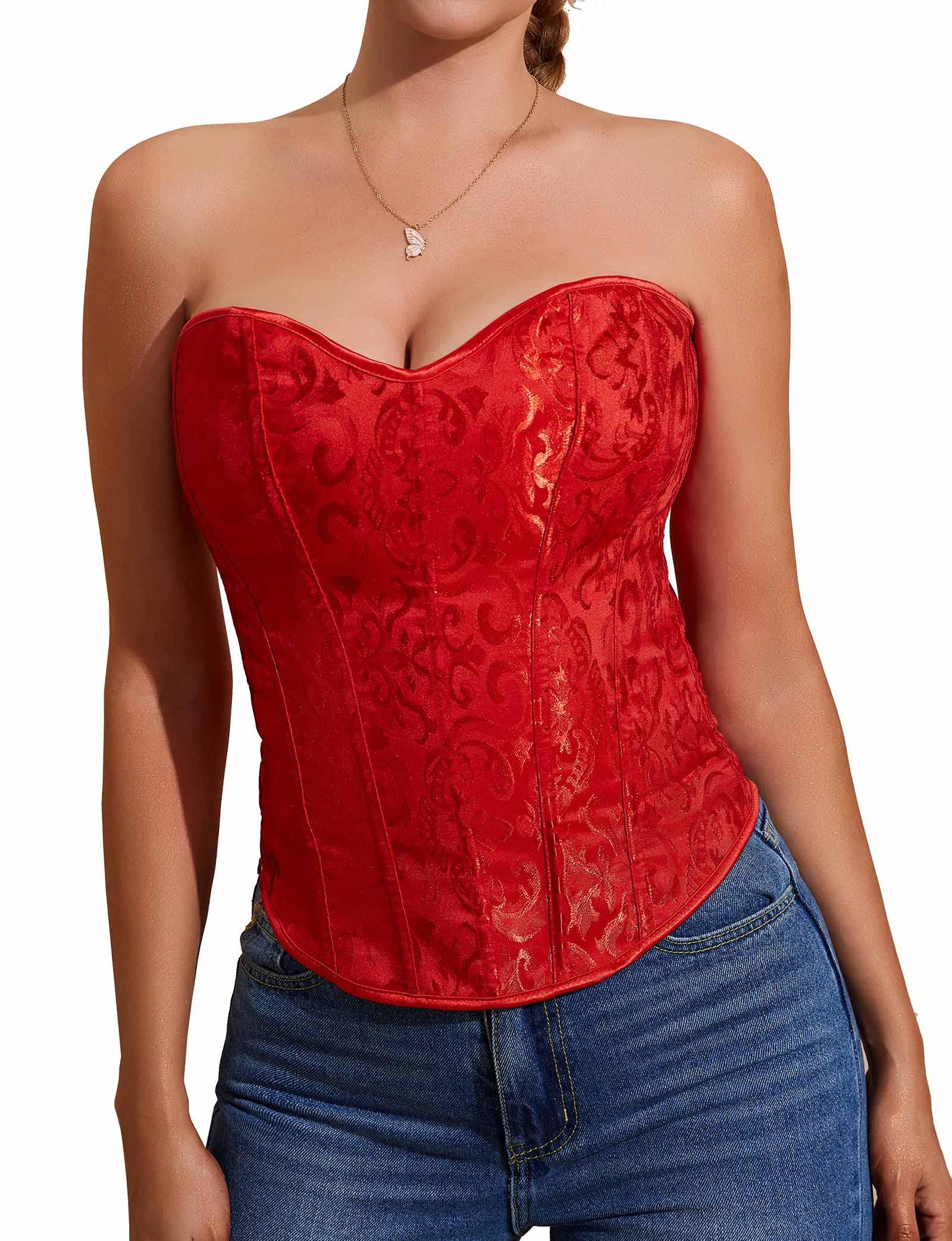 Moessa Women's Lace-Up Boned Overbust Corset Top - Waist Cincher Bustier with Zipper for Body Shaping | Perfect for Burlesque, Cosplay, and Vintage Fashion Outfits