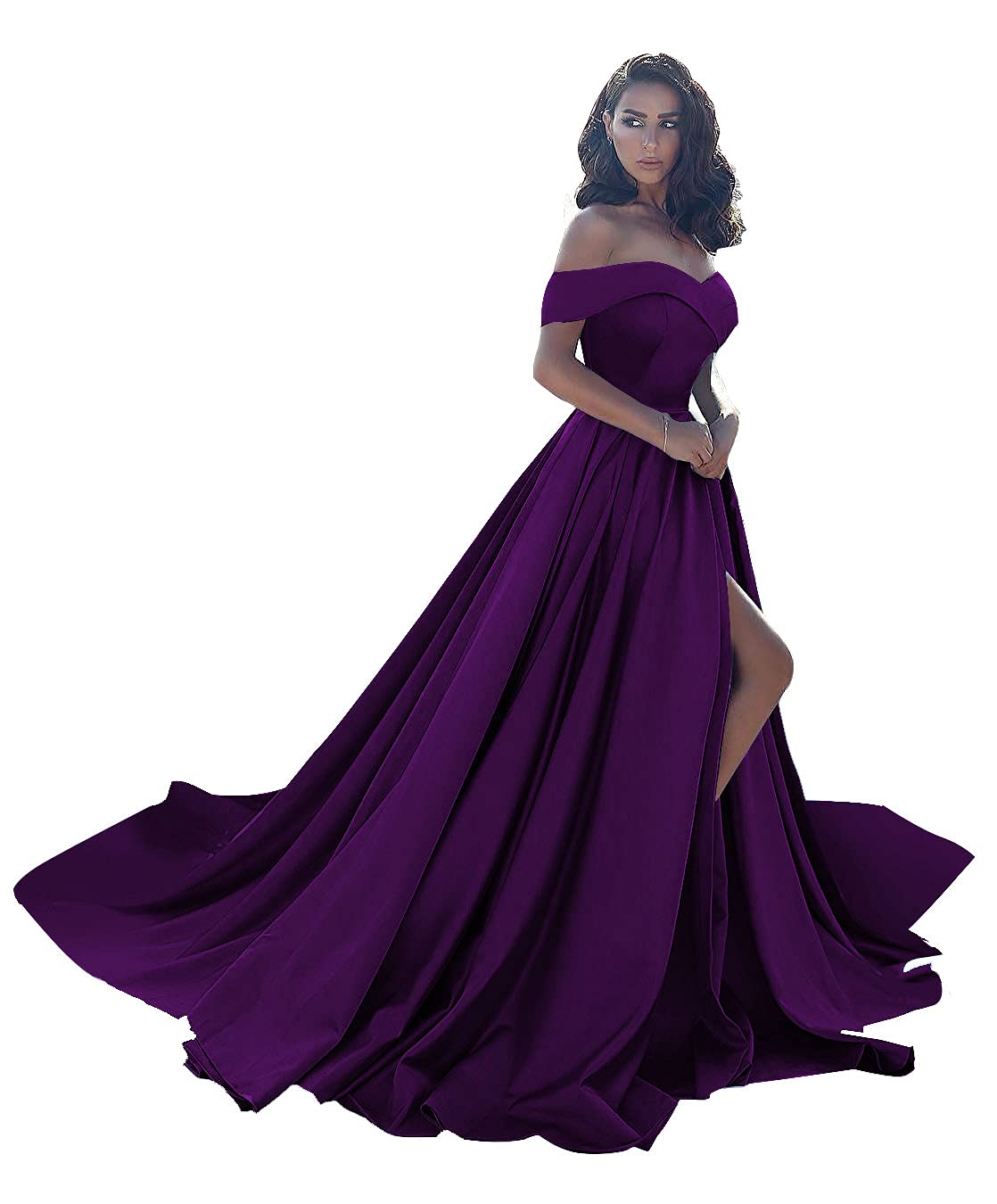 Elegant Plus Size Ball Gowns for Women - Off Shoulder Satin Formal Dresses & A-Line Wedding Gowns with Slit | 2022 Prom Dresses for Special Occasions, Evening Parties & Black Tie Events