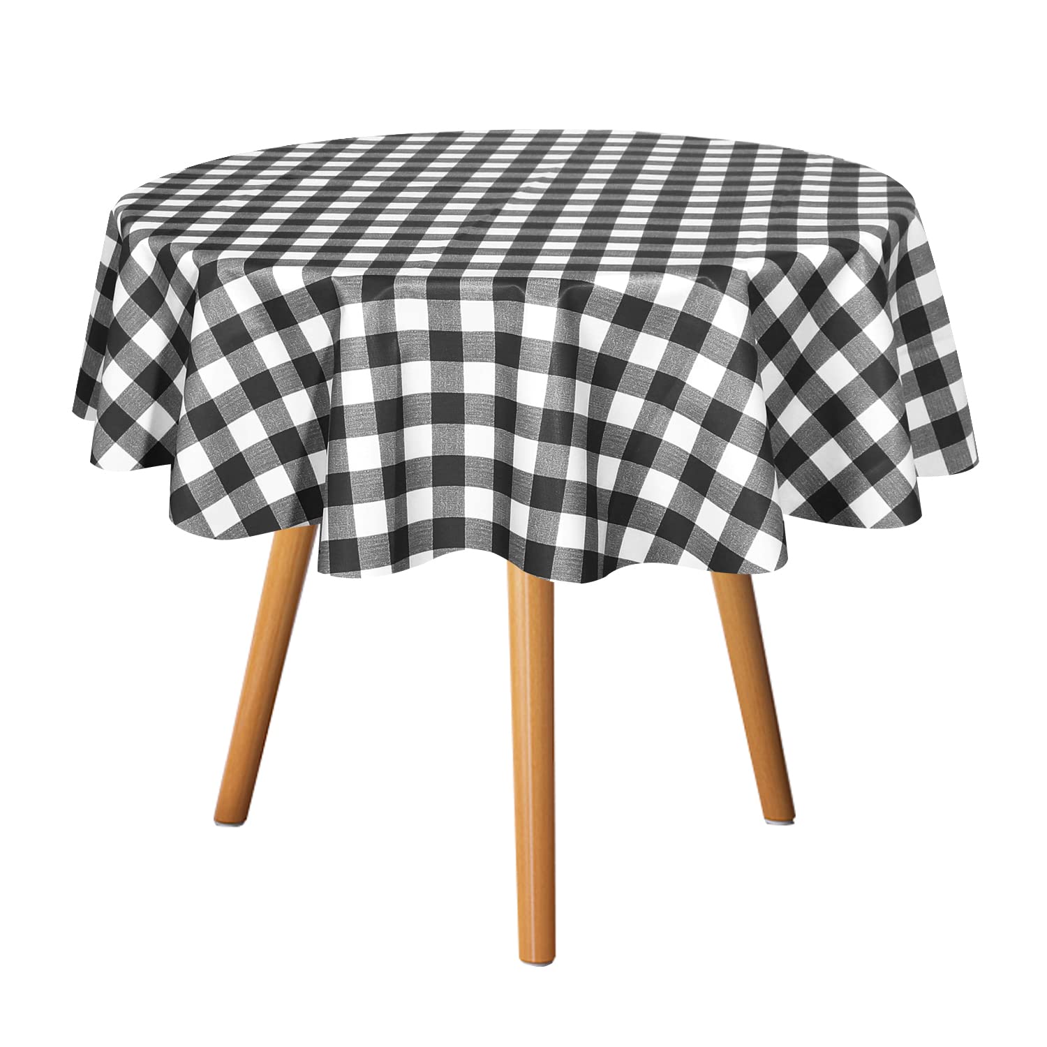 Sancua 60 Inch Round Checkered Vinyl Tablecloth - 100% Waterproof, Oil & Spill Proof PVC Table Cover for Dining, Buffet Parties, Camping - Easy Wipe Clean - Black & White Design for Indoor & Outdoor Use