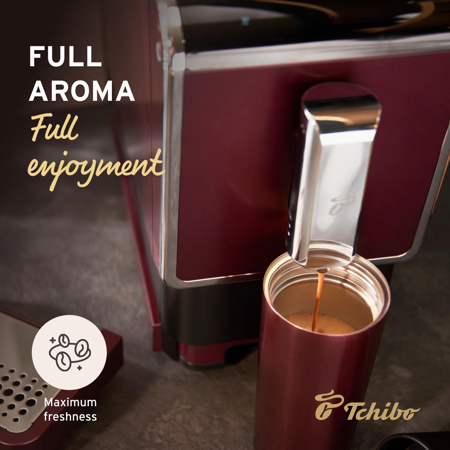Tchibo Automatic Espresso & Coffee Machine with Built-in Grinder - Silver | Includes 3 x 12 oz. Bags of Whole Bean Coffee | Perfect for Home, Office & Cafe Use
