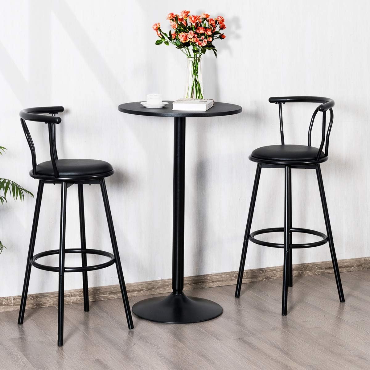 2-Pack 40-Inch Modern Cocktail Tables with Metal Base & 24-Inch MDF Round Top, Bistro High Tables for Living Room, Dining Room, Restaurant, Bar, and Outdoor Patio Use