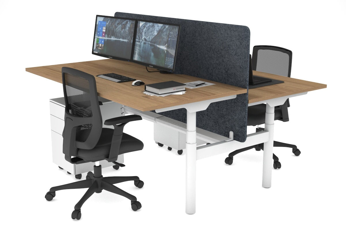 Flexi Premium Height Adjustable 2-Person H Bench Workstation - White Frame (1600L x 800W) with Cable Management | Ergonomic Office Desk for Home & Workspace