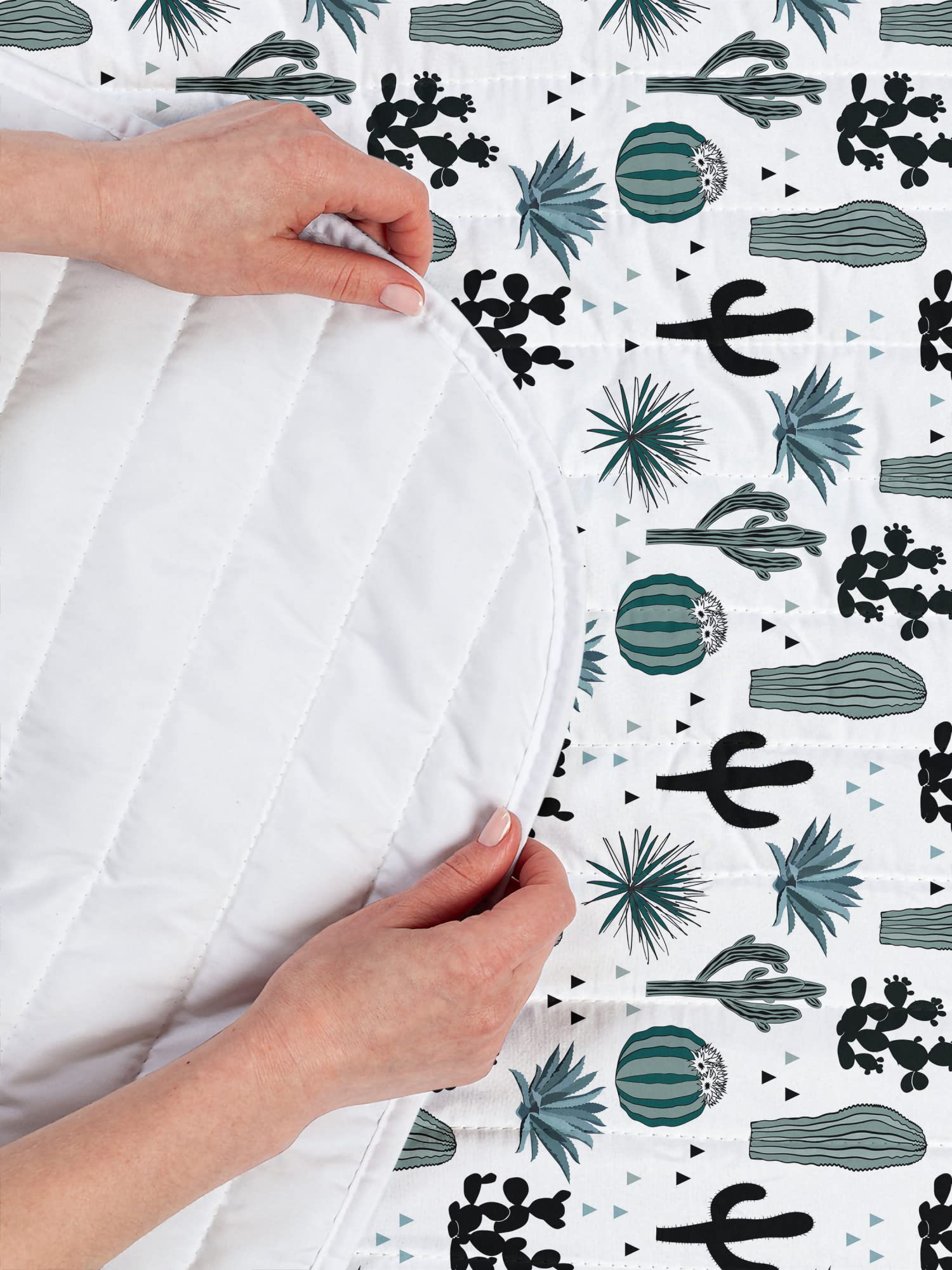 Ambesonne Cactus Microfiber Bedspread Set - Bohemian Scandinavian Style Desert Cacti Design with Pillow Sham & Comforter, Twin Size in White Black Blue Grey | Soft Bedding for Modern Bedroom Decor