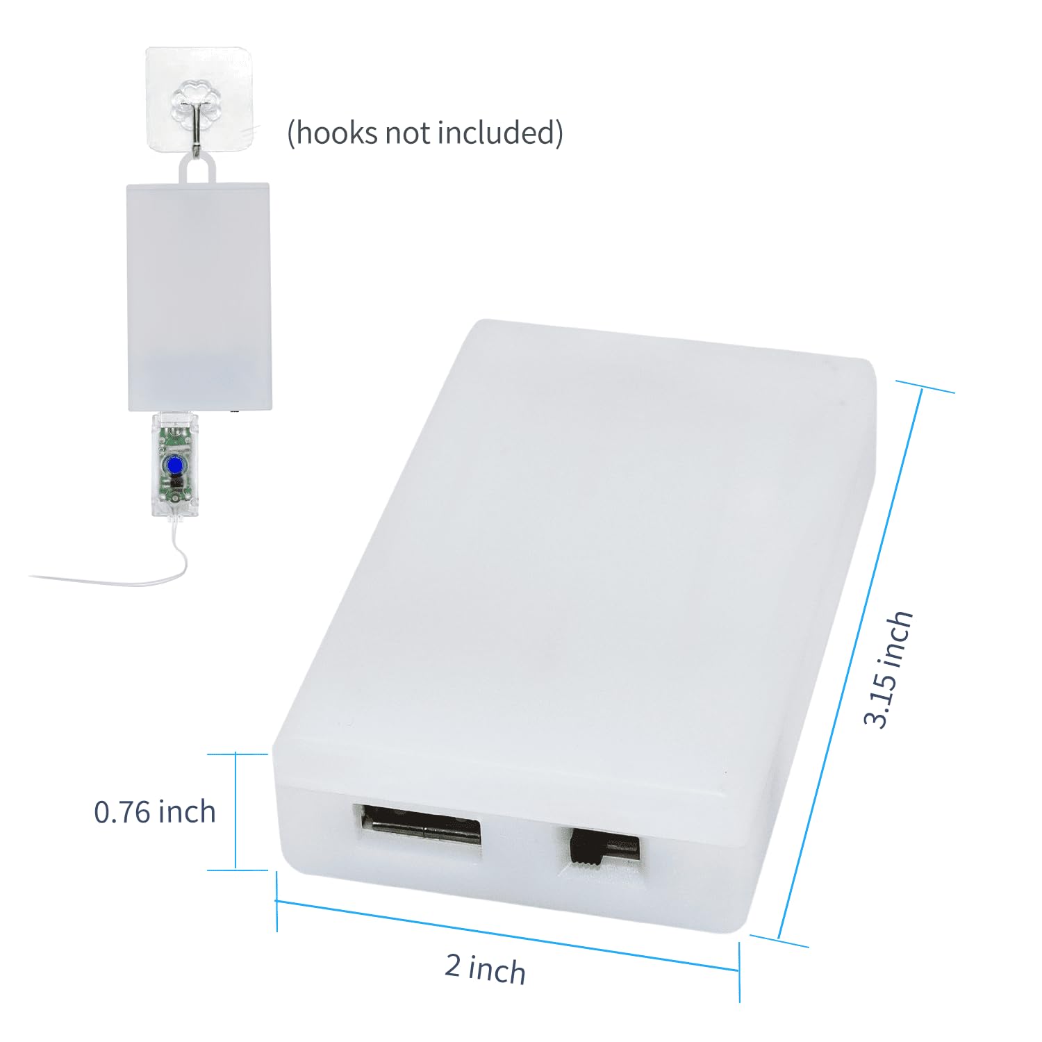 3 AA Battery Case with USB Female Socket - White Battery Box Holder for 5V LED Strip Lights, Fairy String & Curtain Lights - Perfect for Christmas Decorations, DIY Lighting Projects & Home Party Decor