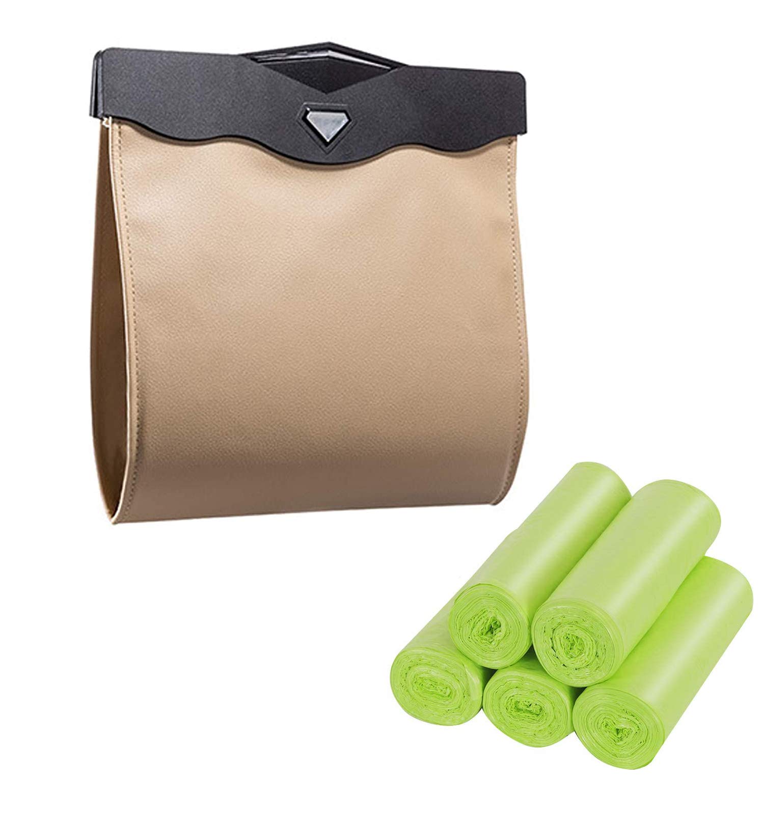 Smart LED Car Trash Can with 4-Gallon Disposable Bags (150 Count) - Waterproof Leather Storage Pocket | Portable Garbage Bin for Car, Bathroom, Home, Bedroom & Office | Perfect for Road Trips, Daily Commute & Home Organization