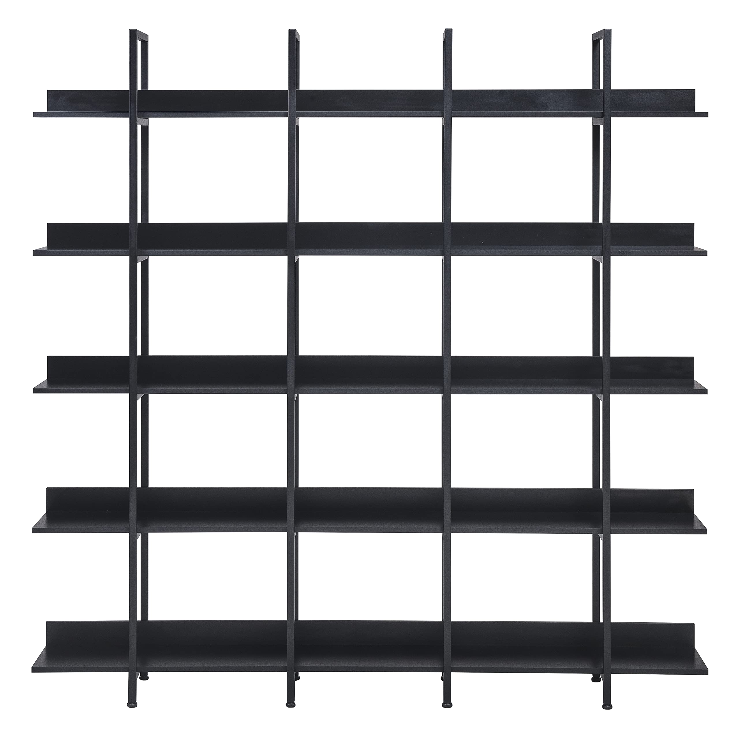 LUMISOL 5-Tier Industrial Bookshelf - Modern Wood & Metal Bookcase for Home Office, Living Room, Bedroom - Open Storage Shelf for Books, Decor & Organizing (Black)