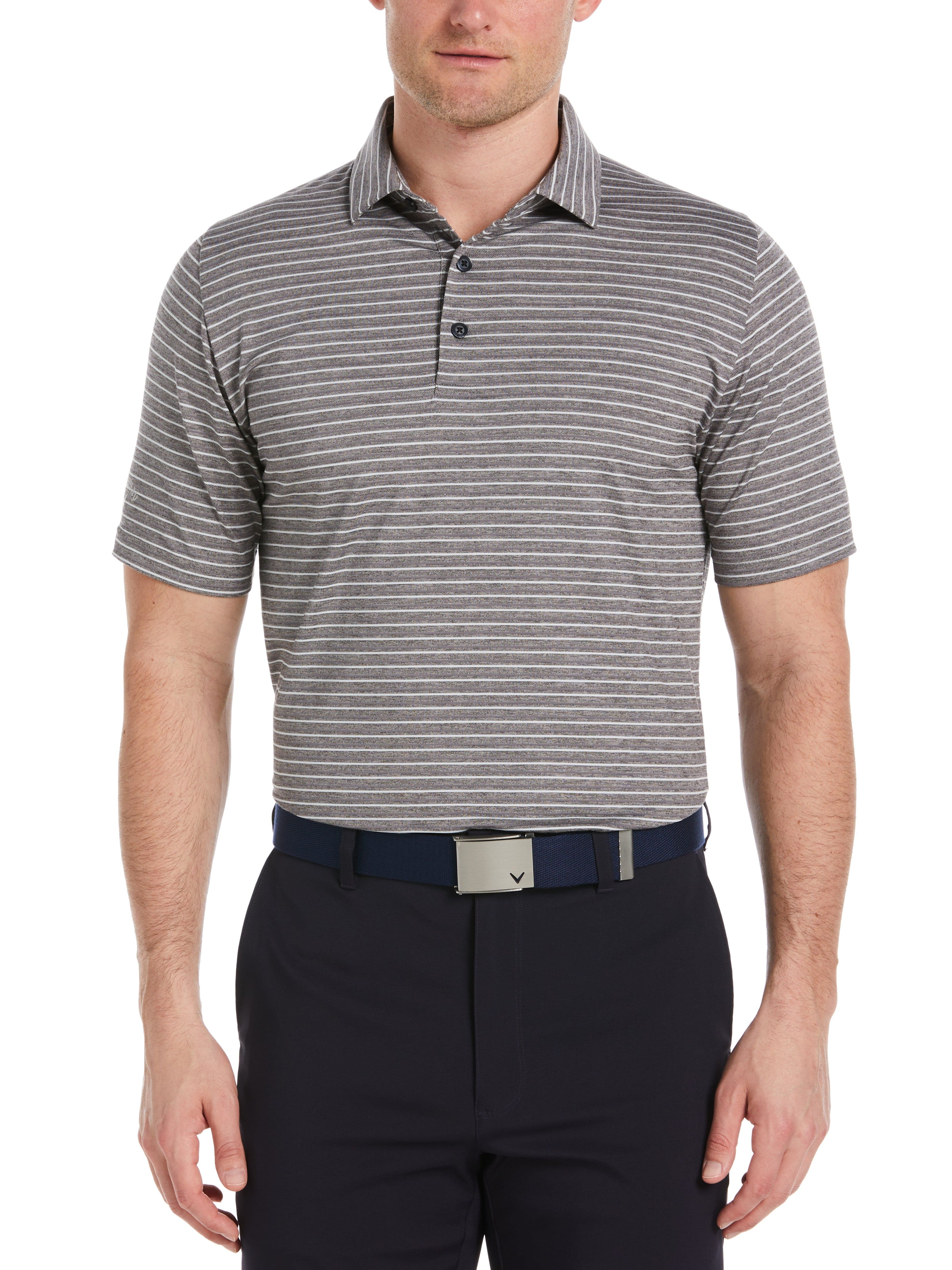 Men's Soft Touch Stripe Golf Polo Shirt - Breathable Moisture-Wicking Performance Tee for Golf, Casual Wear & Outdoor Activities
