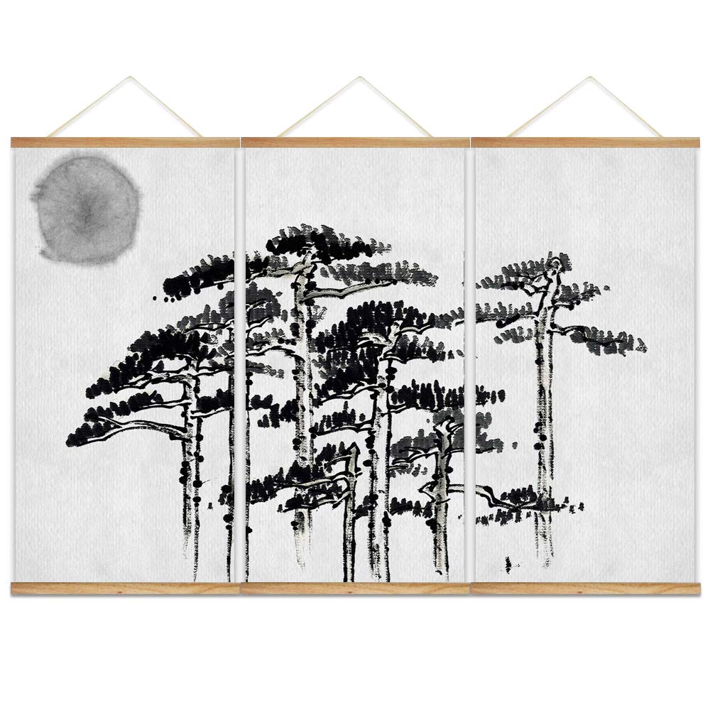 Idea4Wall 3-Panel Magnetic Wooden Framed Wall Art - Ink & Zen Style Home Decor Poster Print (18