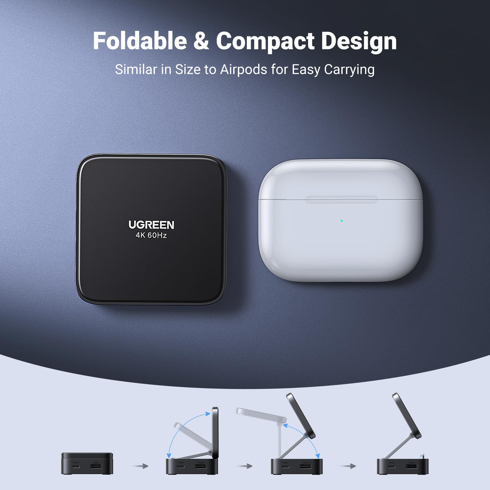 UGREEN 4-in-1 Magnetic USB C Hub with HDMI 4K@60Hz, 100W PD Charging, USB-A & USB-C Ports - Foldable Portable Adapter for iPhone 15/16, Galaxy S24, MacBook, iPad - Perfect for Home Office, Travel & Multi-Screen Work