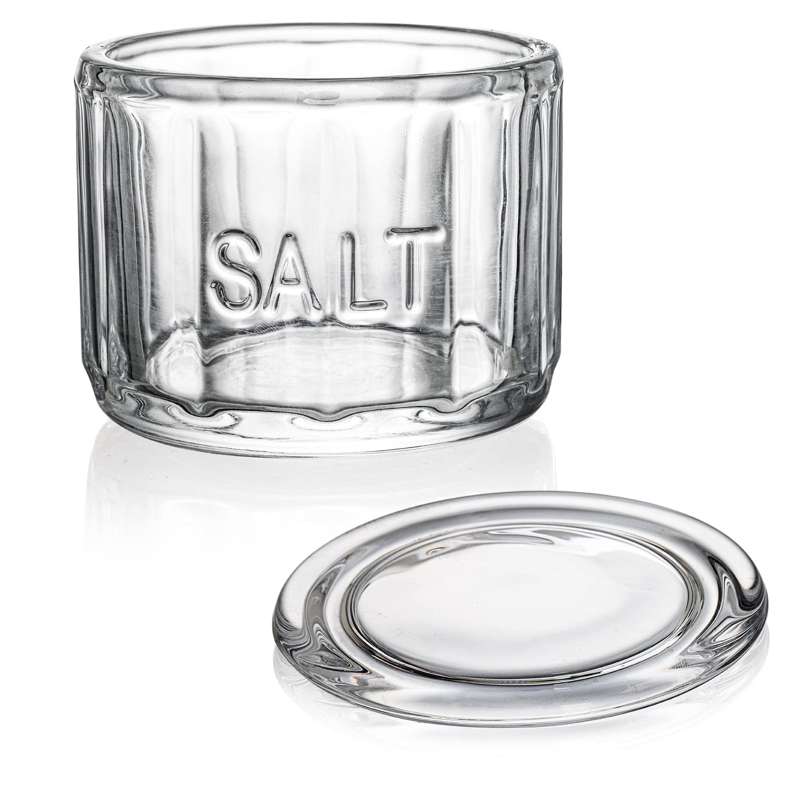 Nicunom 2 Pack Clear Glass Salt Cellar with Lid - Airtight Salt Storage Container, Retro Kitchen Decor, Perfect Wedding Gift (3.75