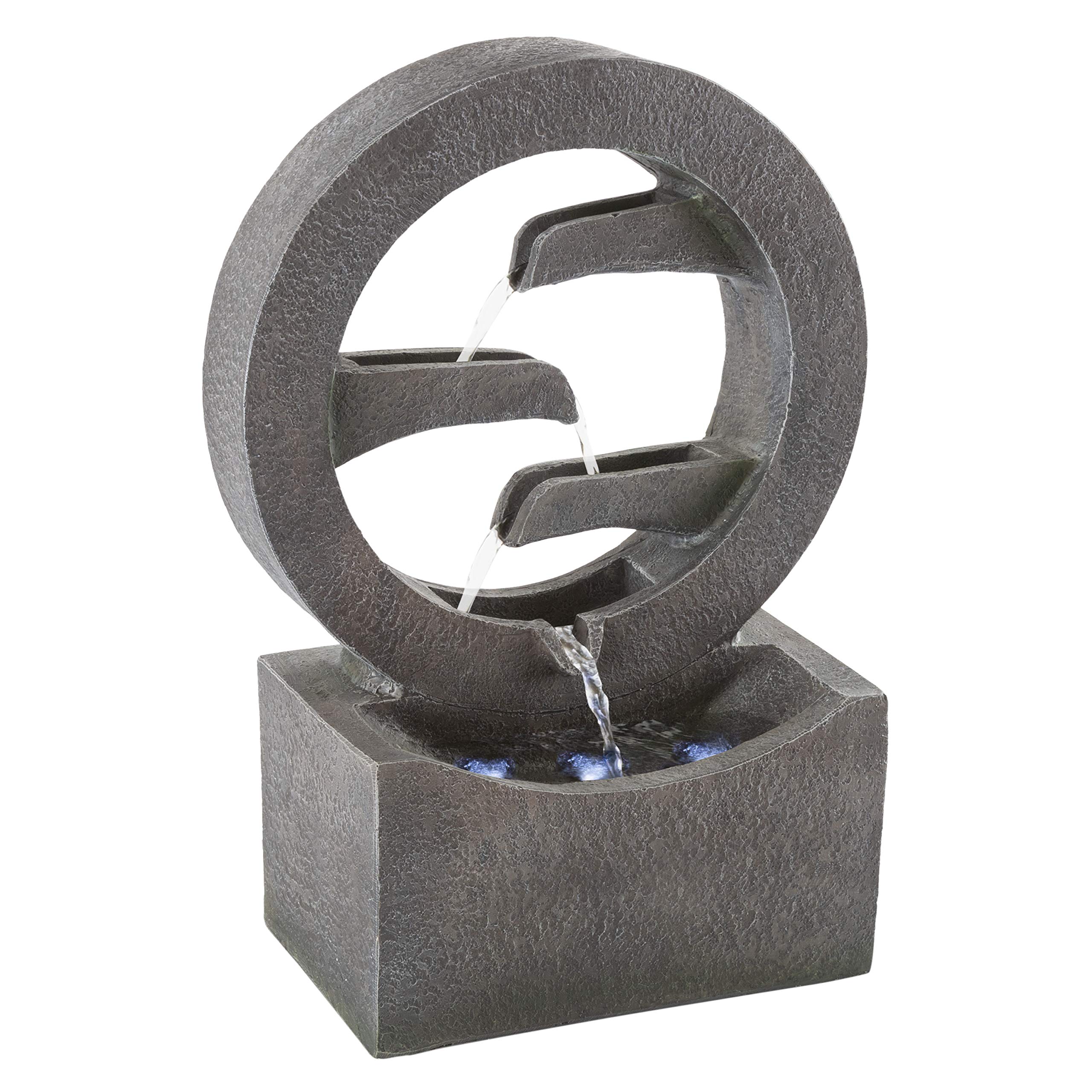 Pure Garden 4-Tier Polyresin Outdoor Water Fountain with LED Lights - 18.5 Inch Decorative Water Feature for Patio, Garden, and Backyard Decor - Perfect for Relaxation and Outdoor Ambience