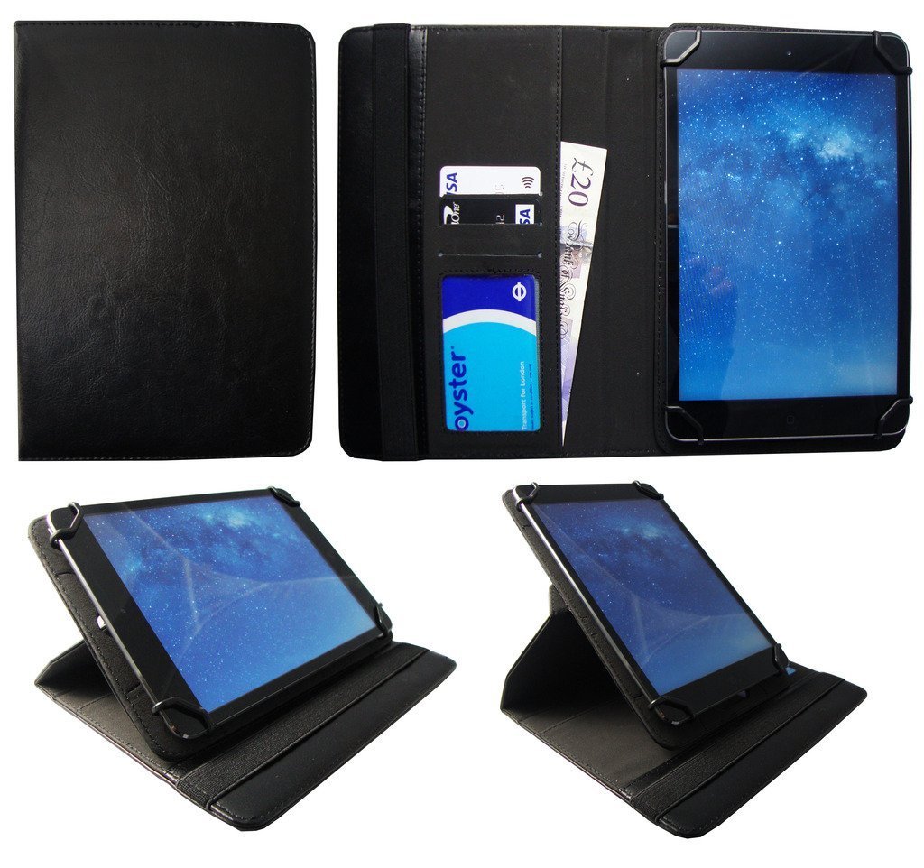 Sweet Tech Ogima 9 Inch Android Tablet PC - Black 360° Rotating PU Leather Wallet Case Cover with Stand for 9-10 Inch Tablets | Perfect for Work, Travel & Entertainment