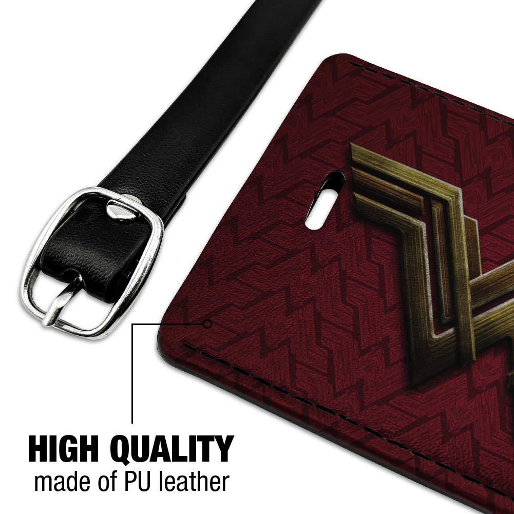 Justice League Wonder Woman Logo Leather Luggage Tag - Durable Rectangle ID Card Holder for Travel Bags, Suitcases & Backpacks - Perfect for Superhero Fans & Comic Conventions