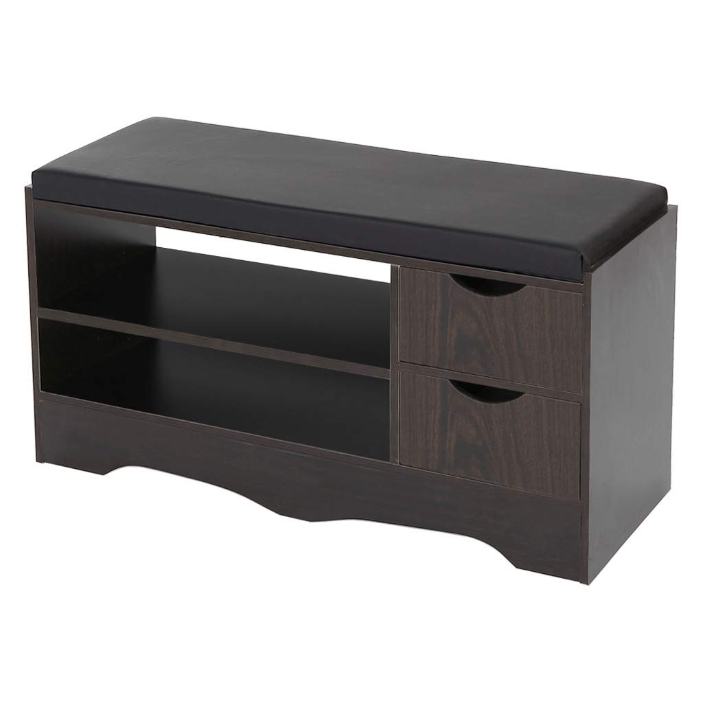 Brown Upholstered Shoe Bench with 2 Drawers - Entryway Storage Organizer for Boots & Shoes | US Stock | Perfect for Small Spaces & Mudroom Organization