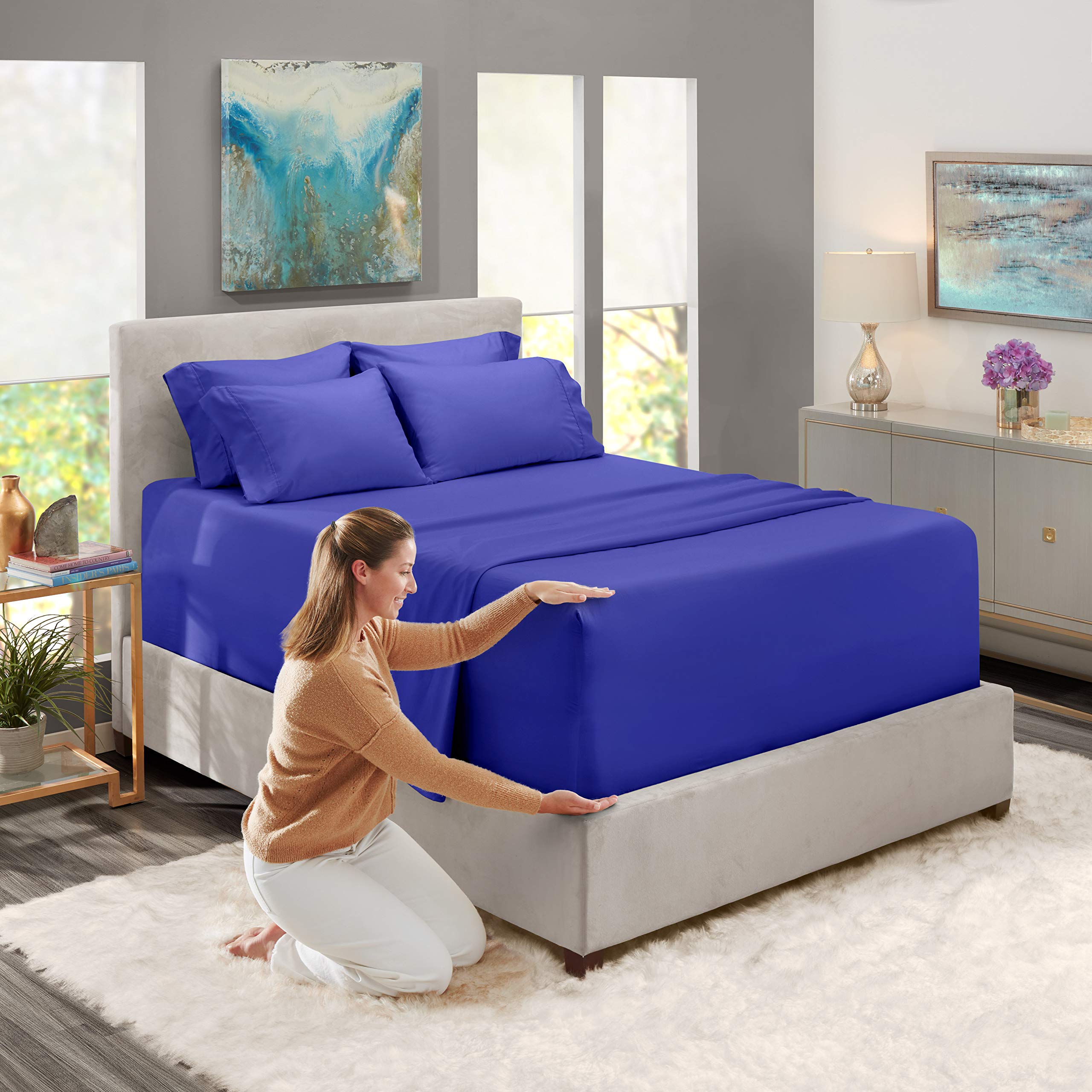 Premium 6-Piece California King Sheet Set - 100% Cotton 800 Thread Count Ultra Soft Bedding with 24