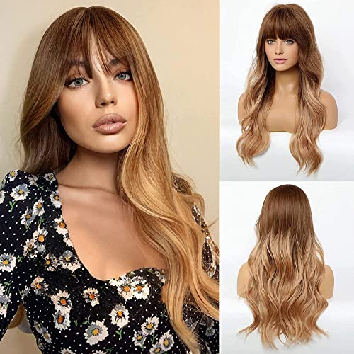 Full Bang Ombre Two Tone Wavy Wig for Women - Natural Looking Synthetic Hairpiece for Cosplay, Halloween, and Daily Fashion