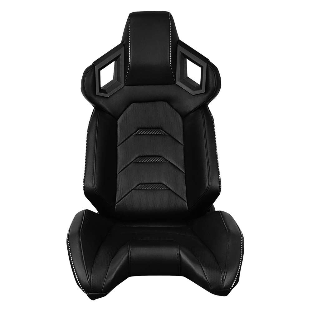 Freemotor802 Universal Racing Seat - Reclinable Sport Seat with Dual Lock Sliders, Adjustable PU & Carbon Fiber Fabric (Passenger Side, Black) - Perfect for Car Enthusiasts & Racing Simulation Setups