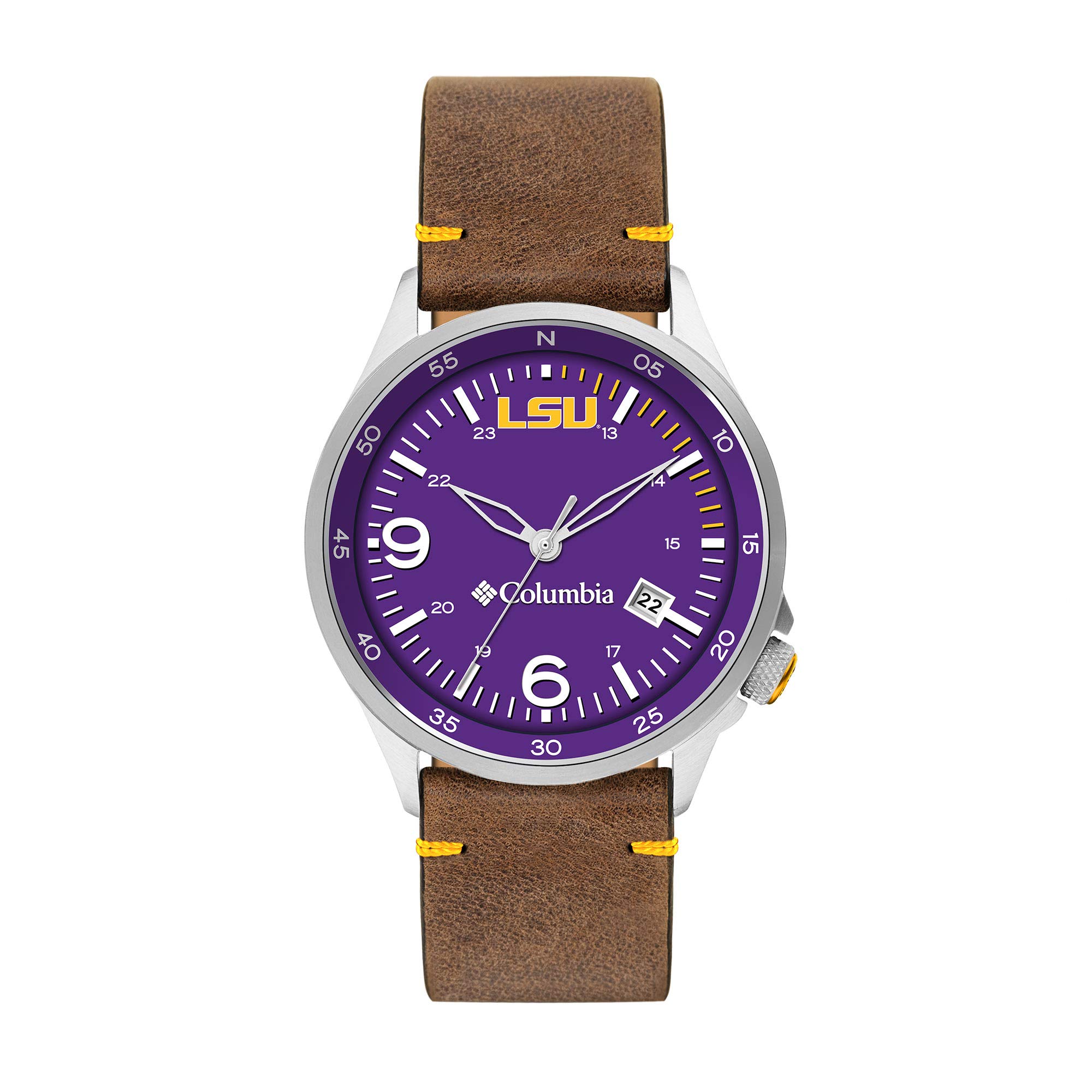 Columbia Canyon Ridge LSU Tigers Men's Watch - Waterproof Stainless Steel Case with Genuine Leather Strap - Perfect for Game Day, Office Wear & Outdoor Adventures
