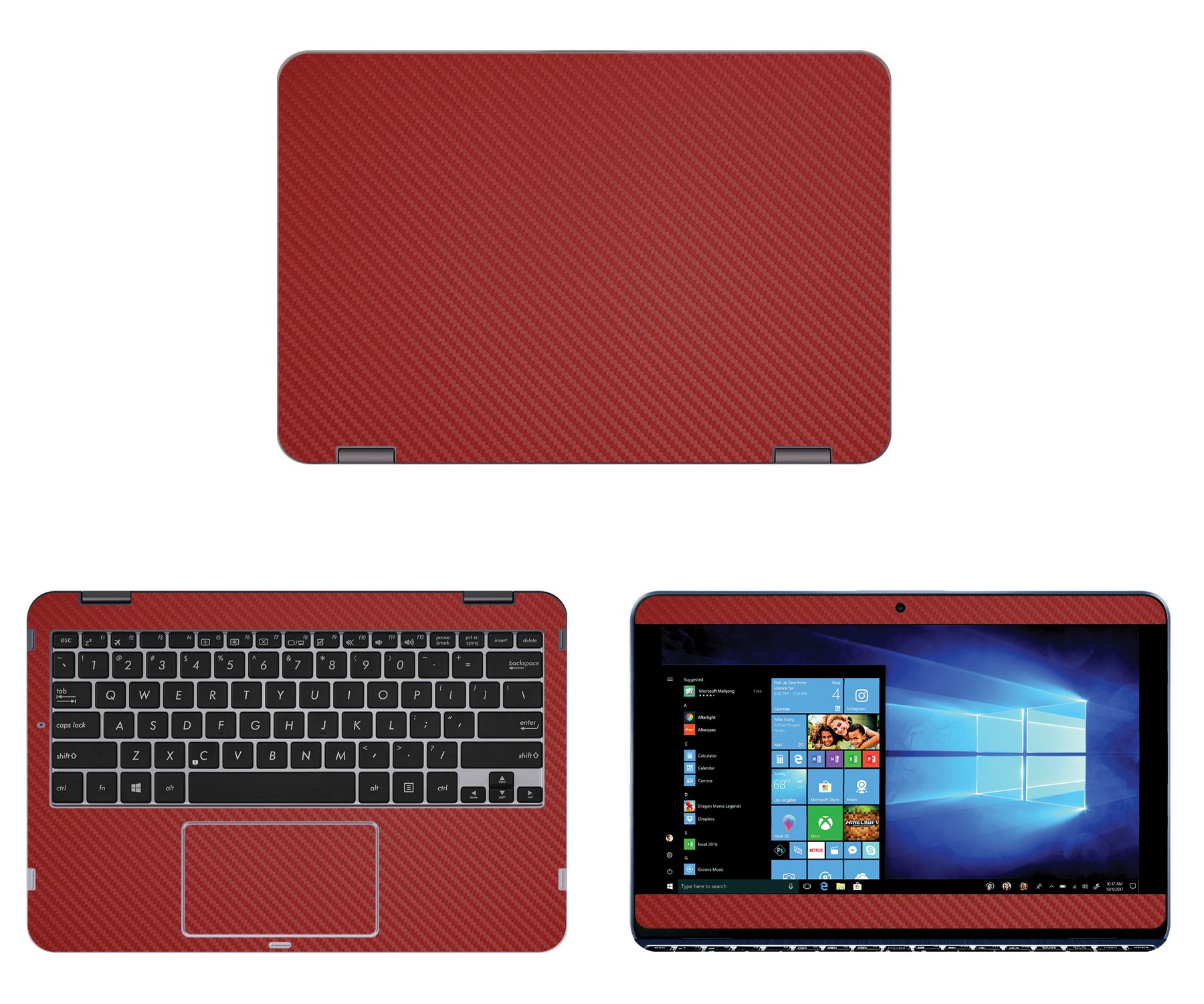 Decalrus - Red Carbon Fiber Protective Skin Decal for Asus VivoBook Flip 12 TP203NA (11.6 Inch) Laptop - Durable Vinyl Wrap Cover for Scratch Protection - Perfect for School, Work & Travel Use