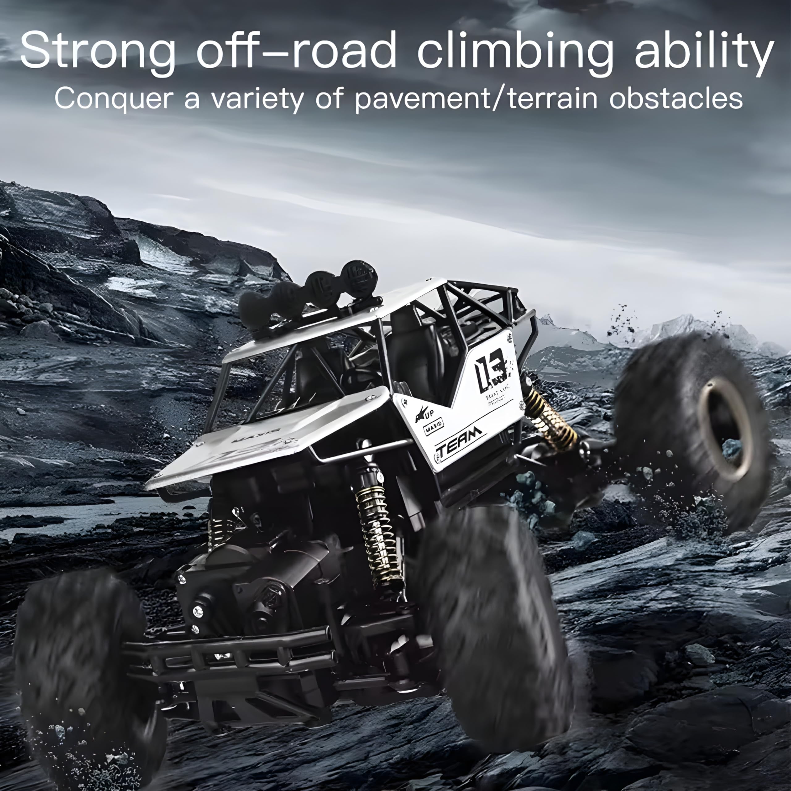 Eli & Chi Remote Control Monster Truck RC Car - 2WD Off Road Rock Crawler with 45° Climbing Angle, Rechargeable Battery & Water Mist Spray | High Speed Racing Toy for Boys & Kids | Outdoor Play, Backyard Adventures, Birthday Gifts (Black)