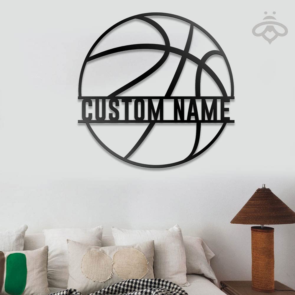 Custom LED Basketball Metal Wall Art - Personalized Sports Decor for Living Room, Outdoor & Gifts - 16x16 Inch Black Metal Sign with Lights - Perfect for Basketball Fans, Player Name Signs & Home Decor