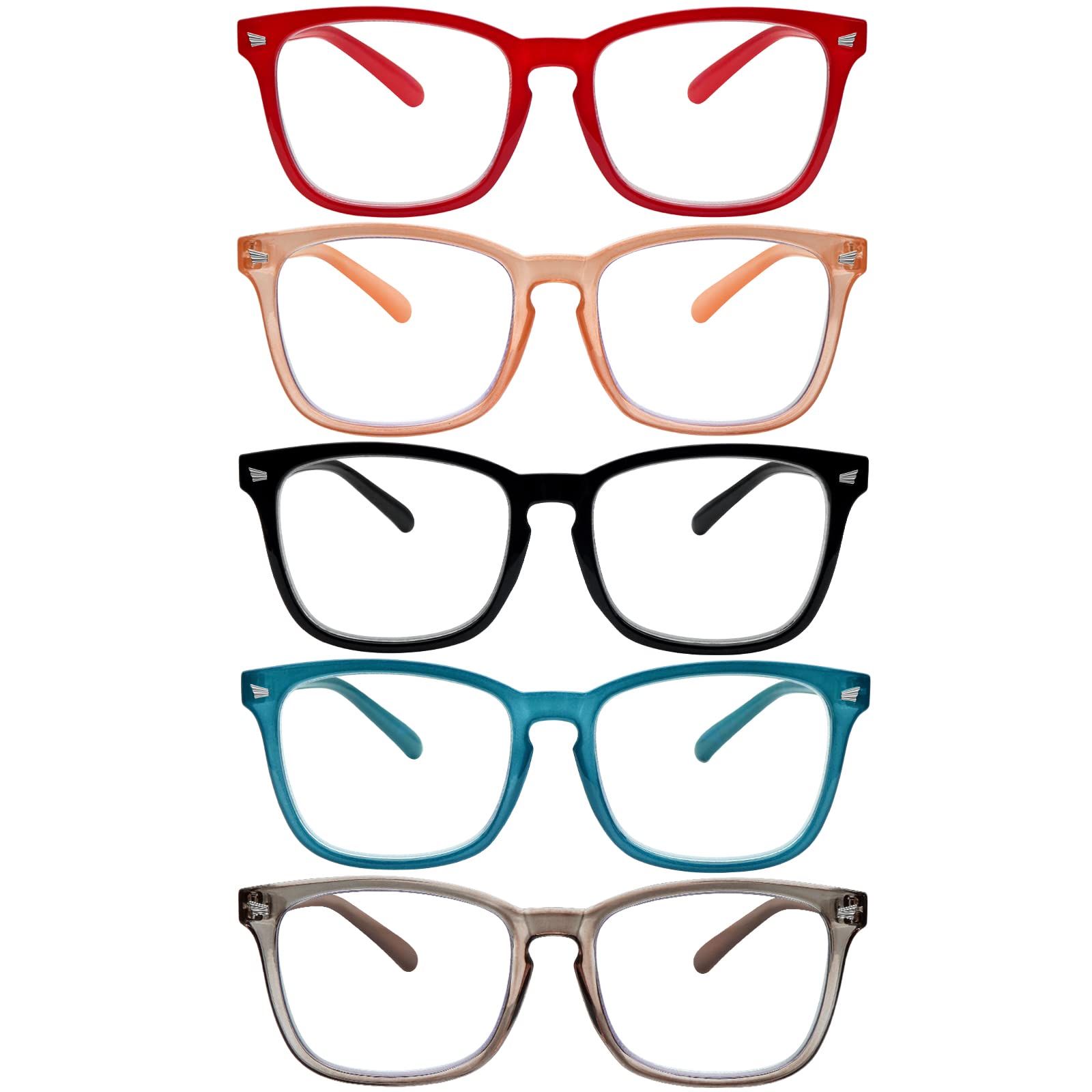 5 Pack Blue Light Blocking Reading Glasses for Women & Men - Fashion Square Computer Glasses with Anti-UV Protection (1.0 Magnification, 5C A) - Perfect for Office Work, Gaming & Screen Time