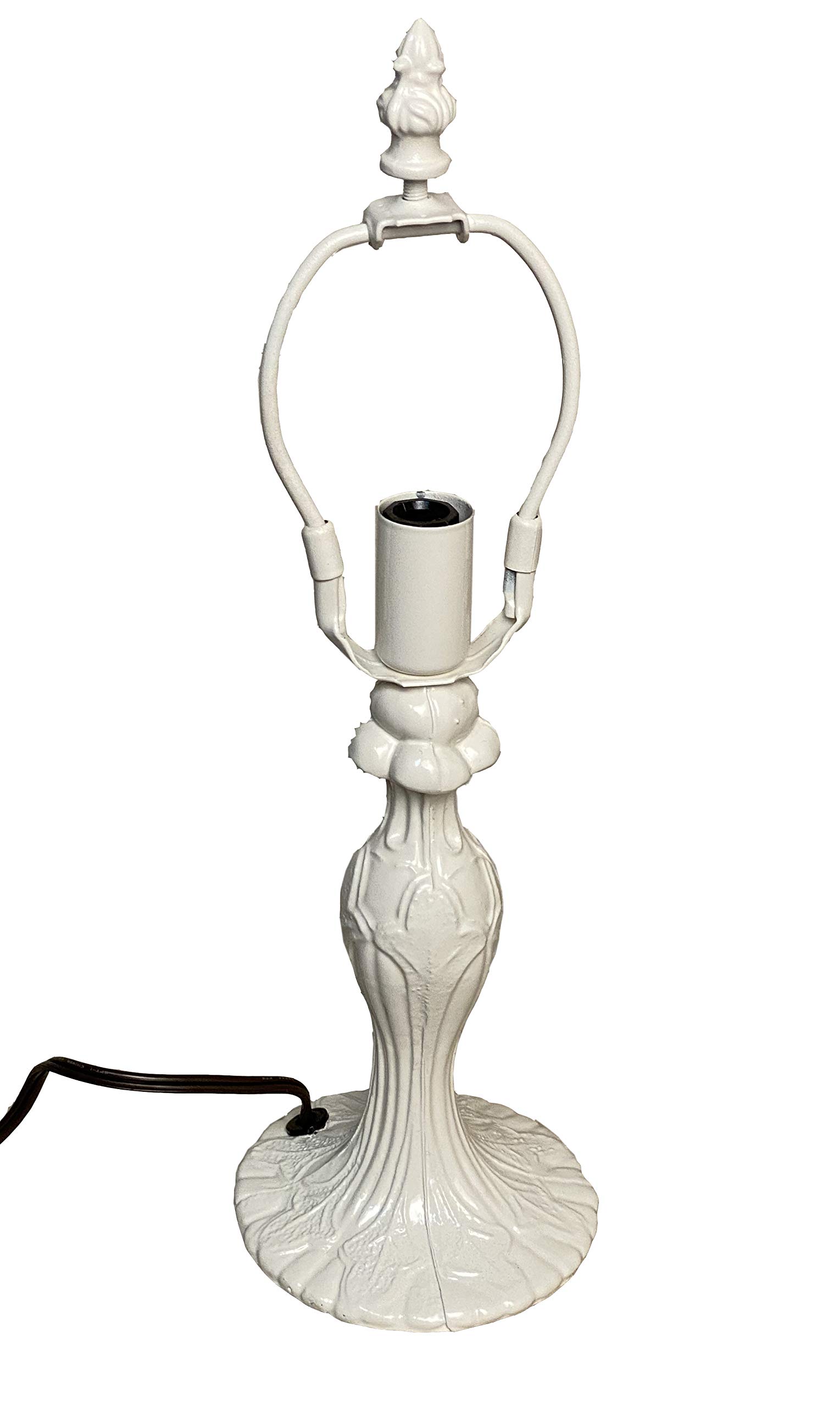 Tiffany Style Small White Cast Metal Nouveau Table Lamp Base - No Shade Included | Vintage Home Decor, Bedroom Nightstand, Living Room Accent Lighting