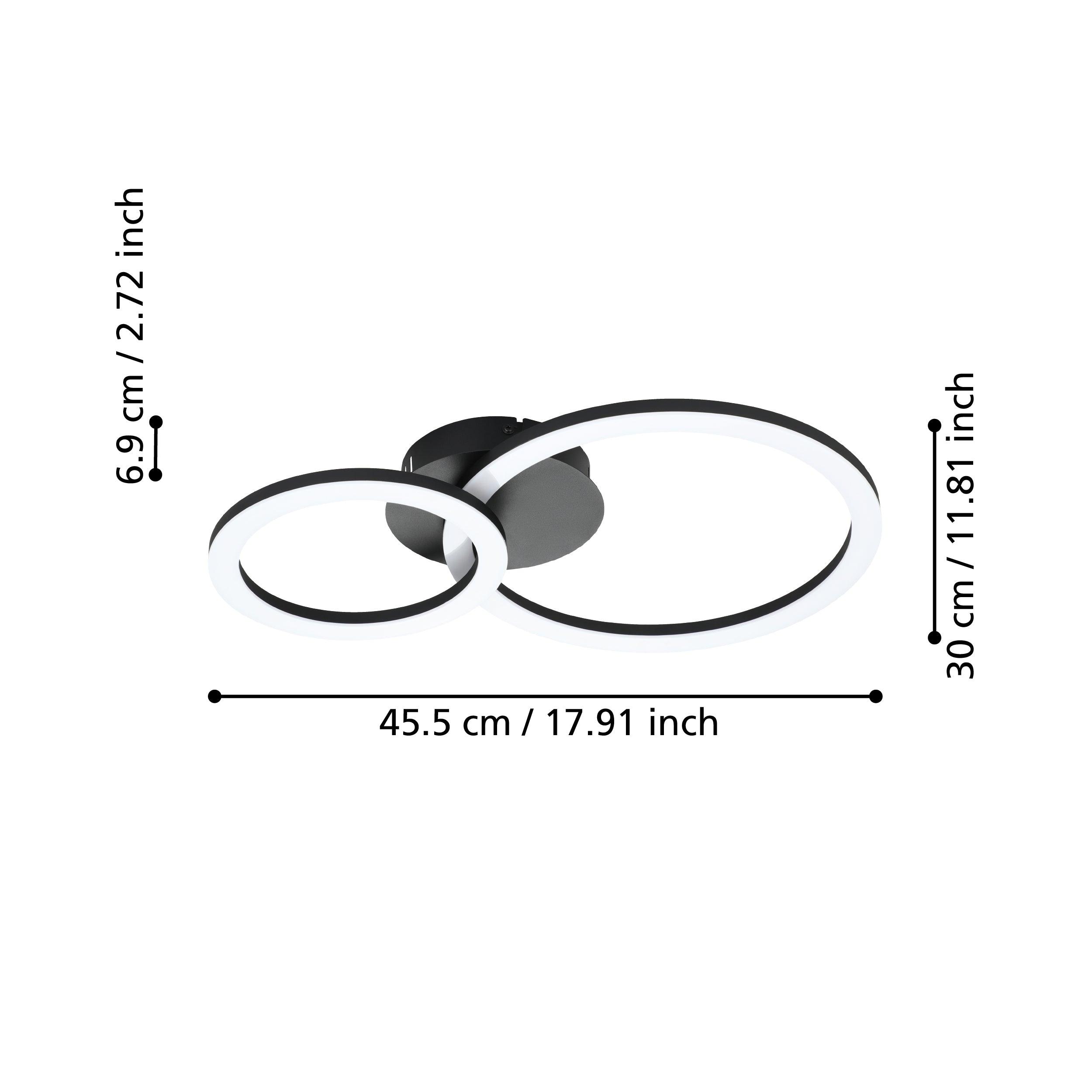 Eglo Connect Parrapos Z Smart LED Flush Mount Light - 2 Circle Design in Black & White - Perfect for Modern Living Rooms, Kitchens, and Bedrooms