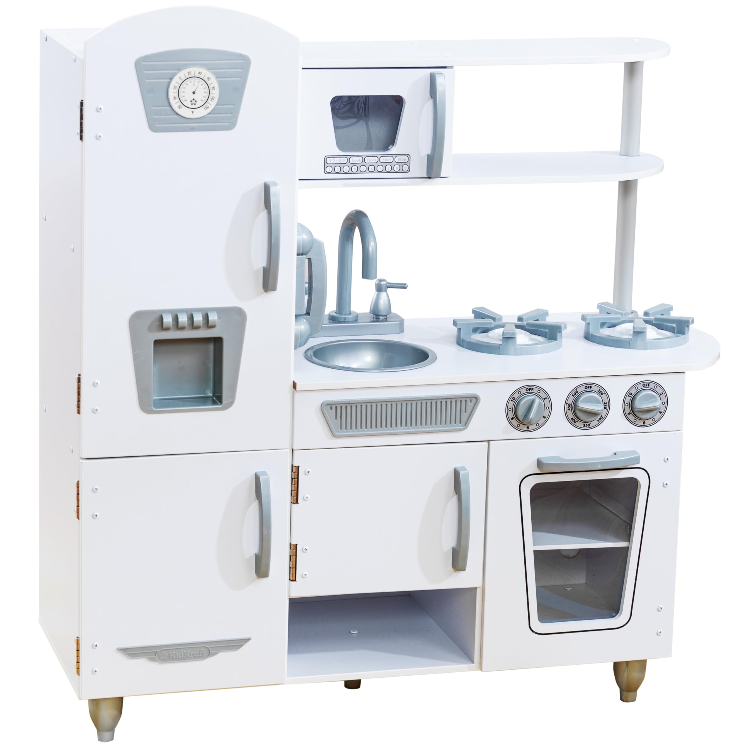 KidKraft White Vintage Wooden Play Kitchen Set with Pretend Ice Maker & Play Phone - Realistic Pretend Cooking Toy for Toddlers & Kids, Perfect for Imaginative Play & Role-Playing Games