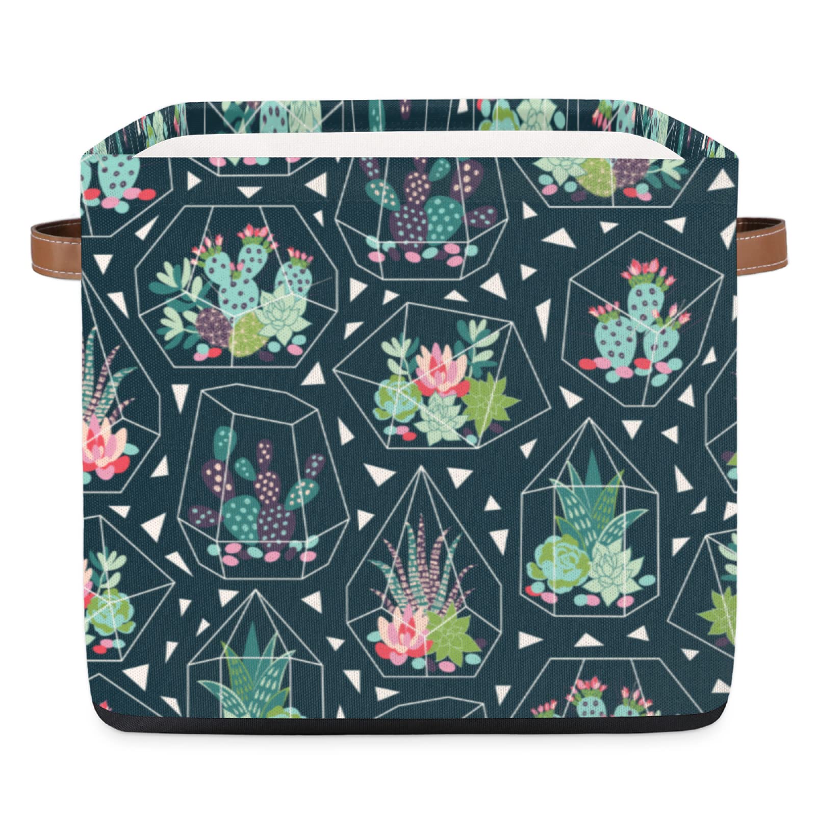 Geometric Cactus Flower Large Collapsible Storage Cube Bins with Handles - 13x13x13 Inch Decorative Storage Boxes for Toys, Closet, Nursery & Kids Bedroom Organization | Perfect for Home, Office & Playroom Storage Solutions