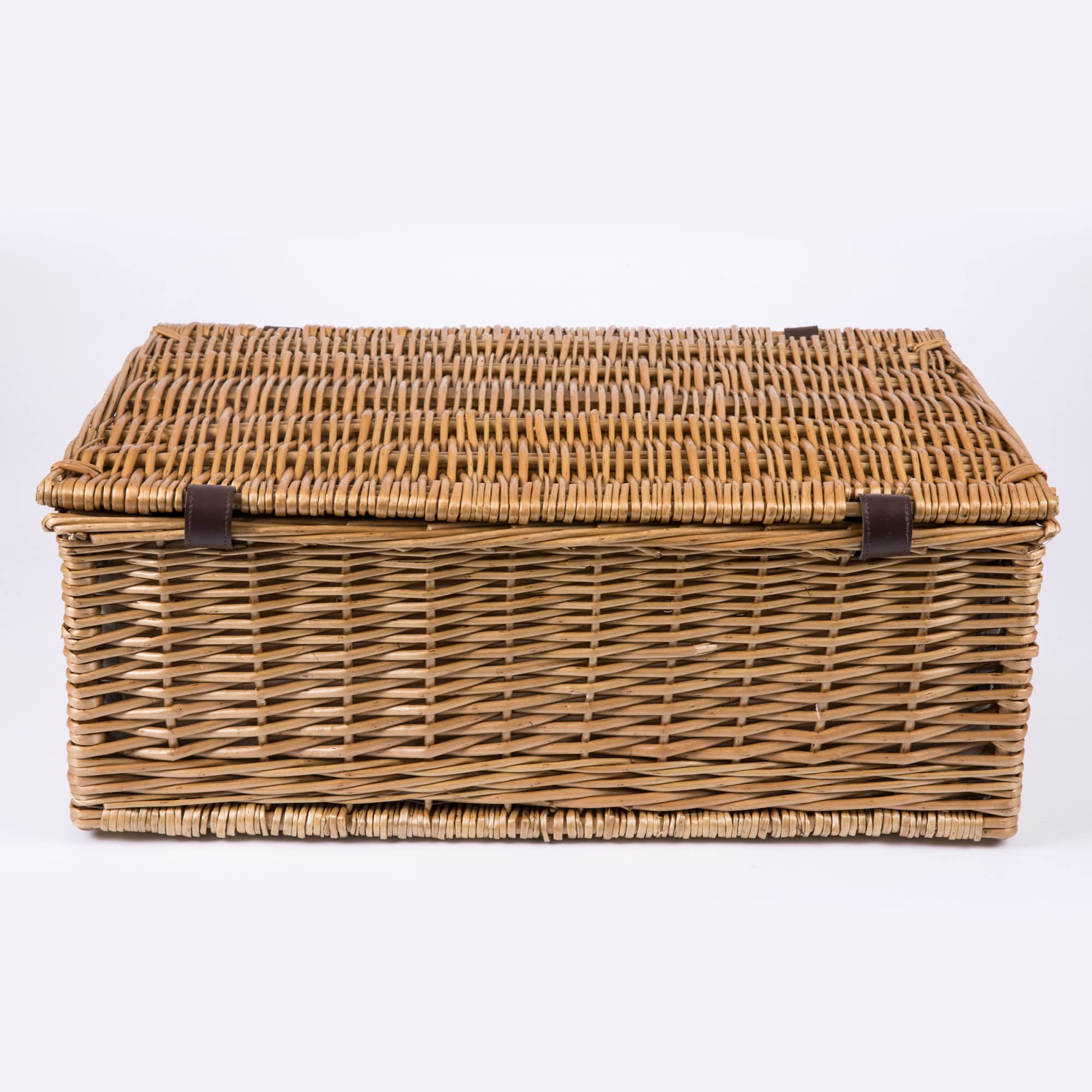 **PICNIC TIME Newbury Wicker Picnic Basket Set for 4 Persons – Navy Blue & Burgundy Plaid – Outdoor Picnics, Beach Trips & Romantic Dates**