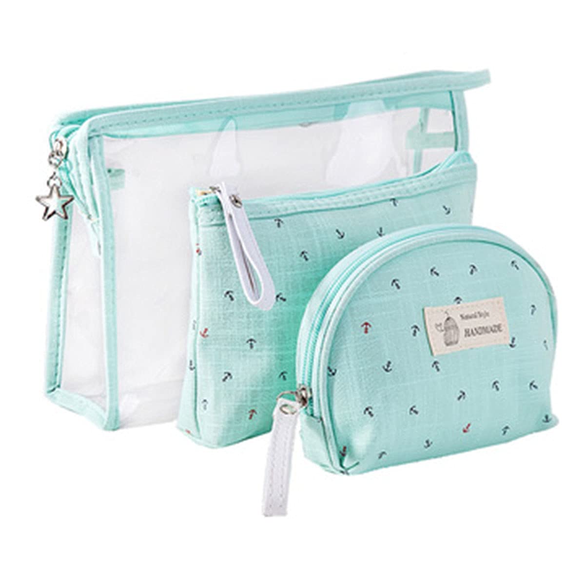 Puzzlos 3-Pack Clear PVC Toiletry Bags for Women - Waterproof Travel Cosmetic Organizer with Zipper, Transparent Makeup Pouch for Handbag, Gym & Airplane Essentials (Green)