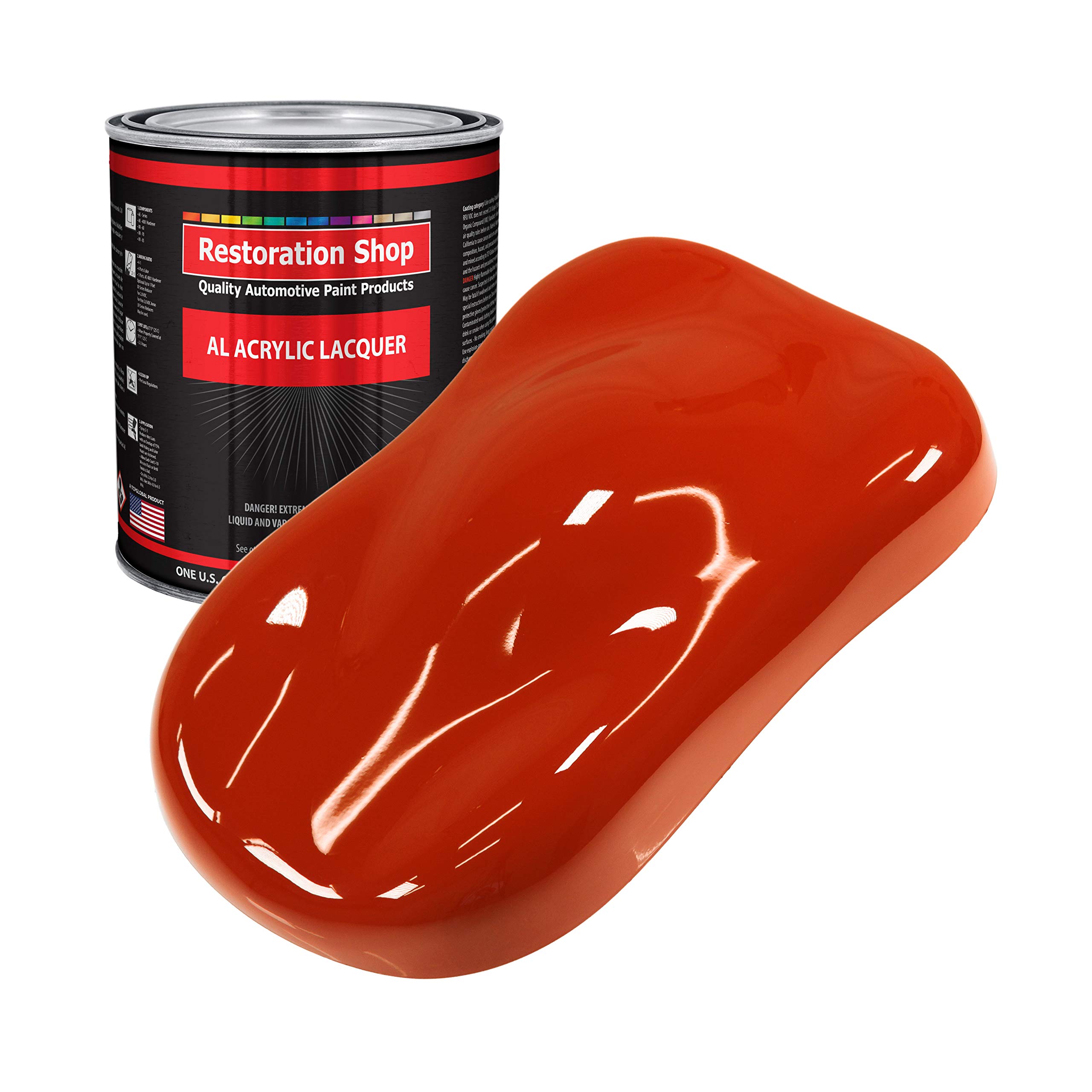 Restoration Shop - Hot Rod Red Acrylic Lacquer Auto Paint (1 Gallon) - Professional Gloss Finish for Cars, Trucks, Guitars & Furniture - High-Quality Automotive Refinishing Coating - Perfect for DIY Projects, Vehicle Restoration & Custom Paint Jobs