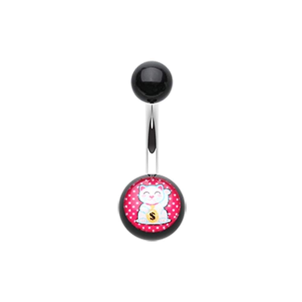 Lucky Cat Belly Button Ring - Maneki-Neko Acrylic Navel Jewelry for Women | Trendy Japanese Good Luck Charm Piercing for Belly Button, Cartilage & Nose | Perfect for Parties, Festivals & Everyday Wear
