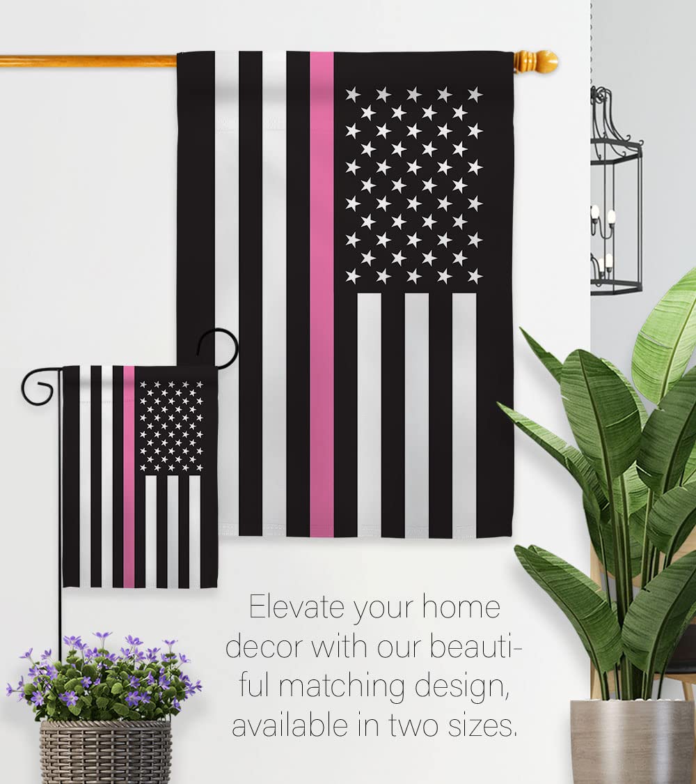 Thin Pink Line Garden House Flag - Double-Sided 28x40 Inch, Made in USA - Supports Cancer, Autism & Breast Cancer Awareness - Perfect for Yard Decor, Gifts & Outdoor Events