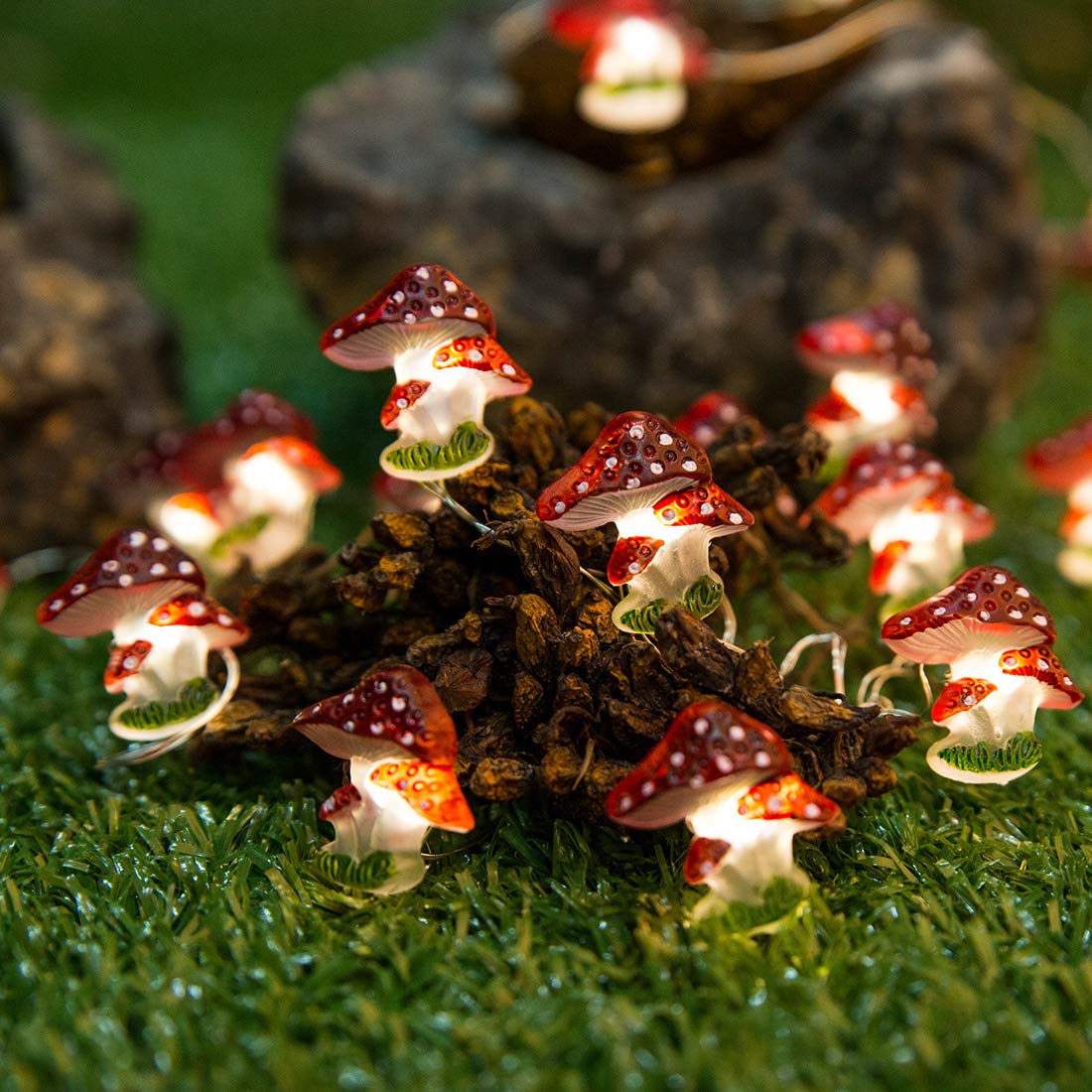 Onemore 10FT 30LED Mushroom String Lights - Waterproof Battery Powered Fairy Lights with Remote Control, 8 Lighting Modes for Indoor/Outdoor Decor | Perfect for Bedroom, Christmas, Wedding, Party & Garden Decoration