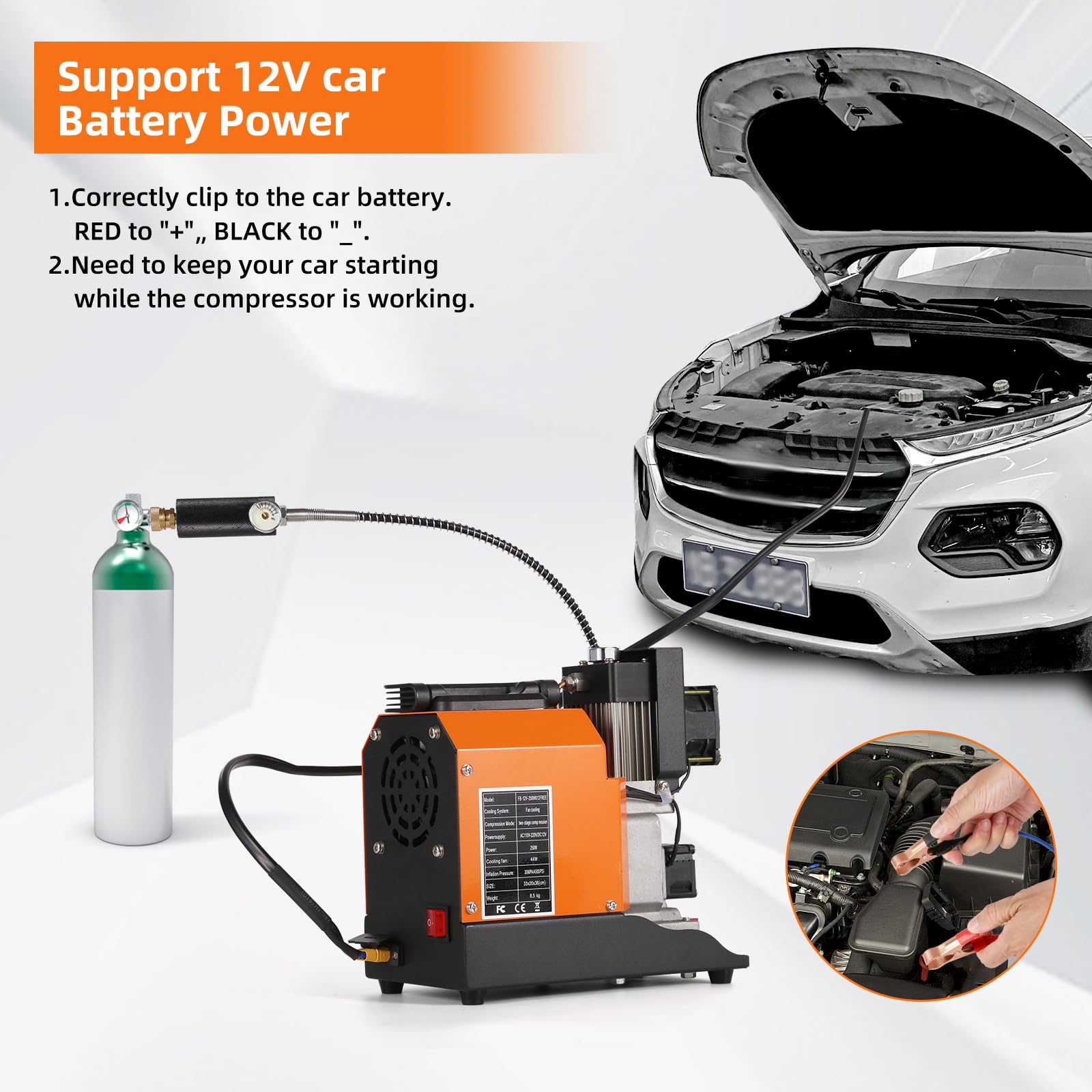 4500PSI High Pressure PCP Air Compressor - 12V DC & 110V AC Dual Power with Built-in Converter | Oil-Free Water-Free HPA Compressor for Paintball Guns, Air Rifles, Scuba Tanks | Portable Airgun Charger for Hunting, Shooting Sports & Outdoor Activities