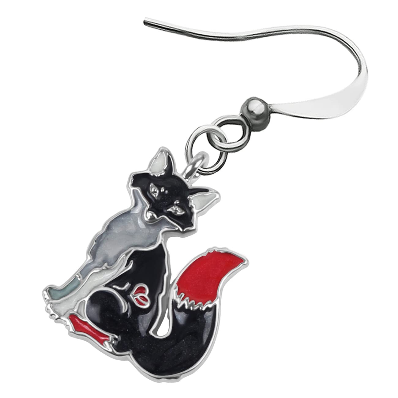 BONSNY Handmade Enamel Metal Fox Earrings for Women - Unique Animal Jewelry Gifts - Perfect for Casual Wear, Parties & Special Occasions