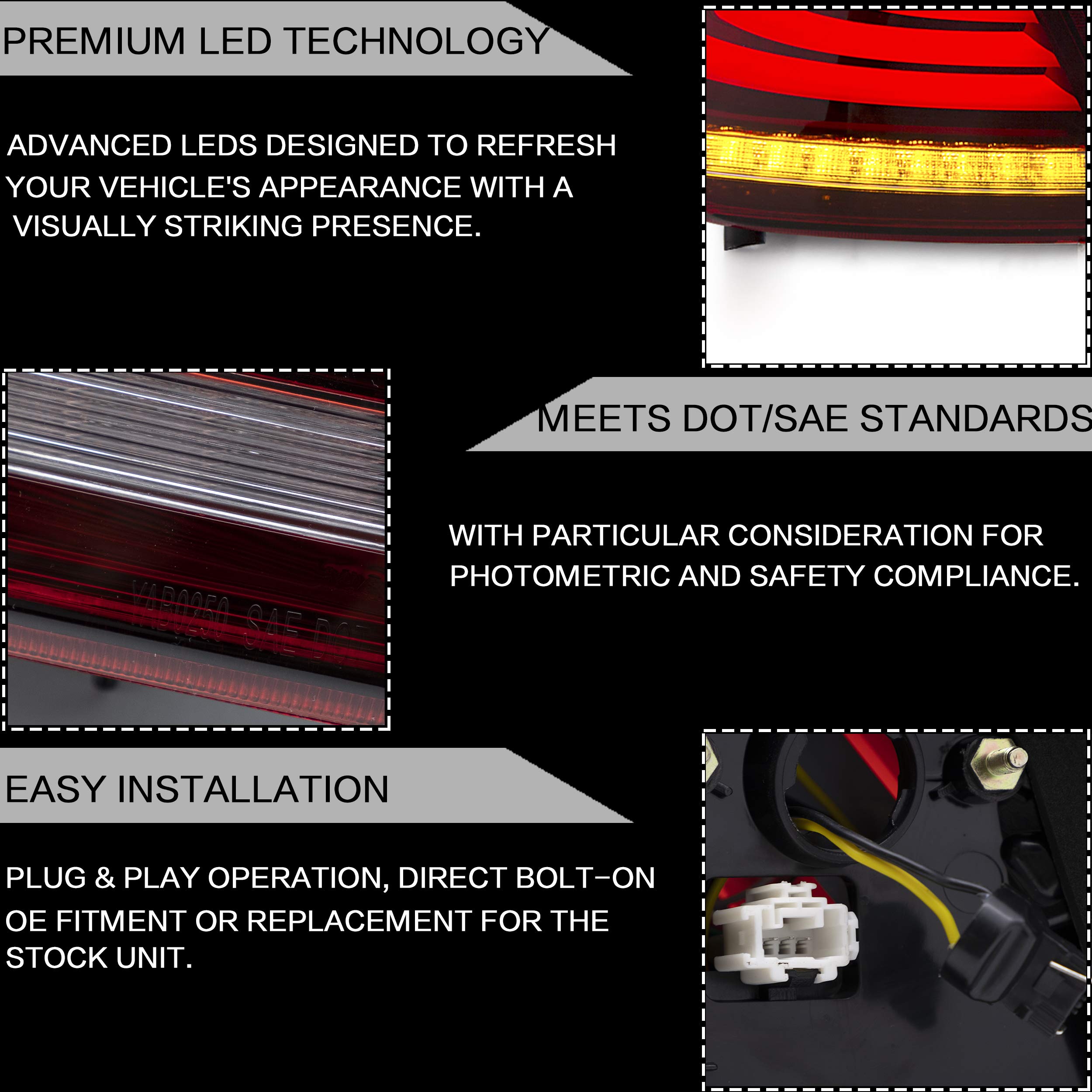 VLAND LED Tail Lights Assembly Compatible with 2013-2015 Honda Accord (Excludes LX, Sport Sedan & Touring Models) - Upgrade Your Car's Rear Lighting for Enhanced Safety & Style