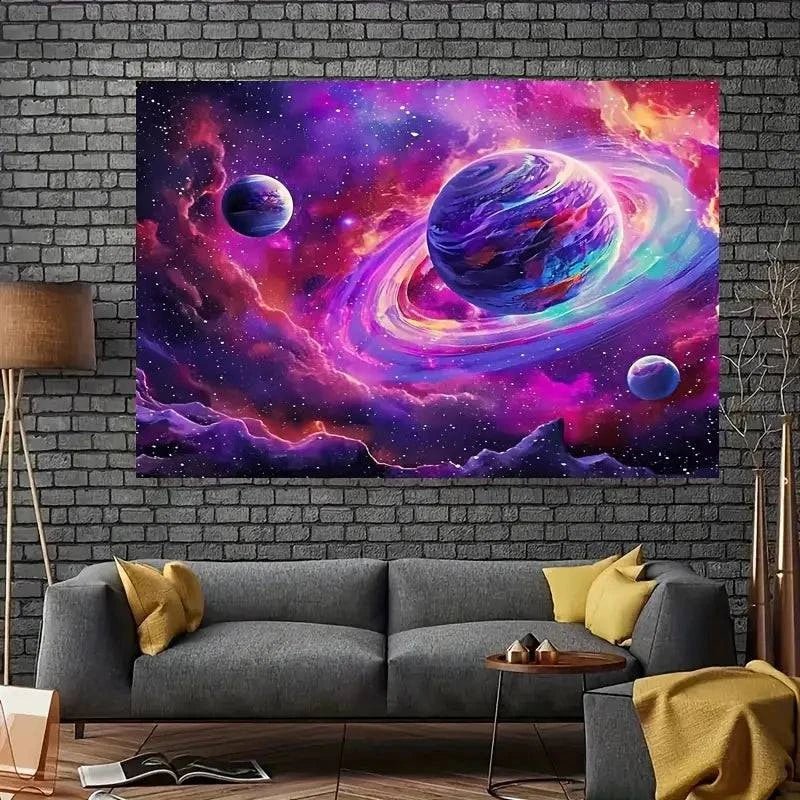 Galaxy Velvet UV Glow Tapestry Wall Art - Blacklight Poster for Room Decor, Bedroom, Living Room, Dorm & Party Lighting