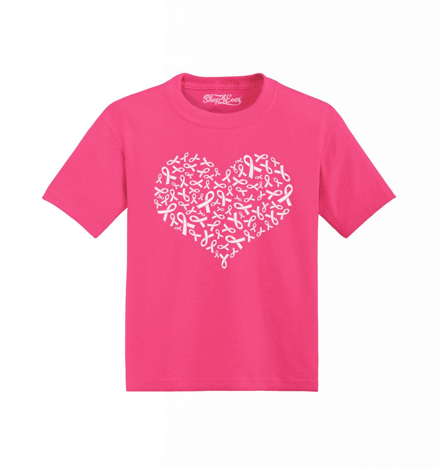 Shop4ever® Pink Ribbon Breast Cancer Awareness Heart-Shaped Cotton Toddler T-Shirt - Supportive & Comfortable for Kids, Perfect for Fundraisers & Awareness Events
