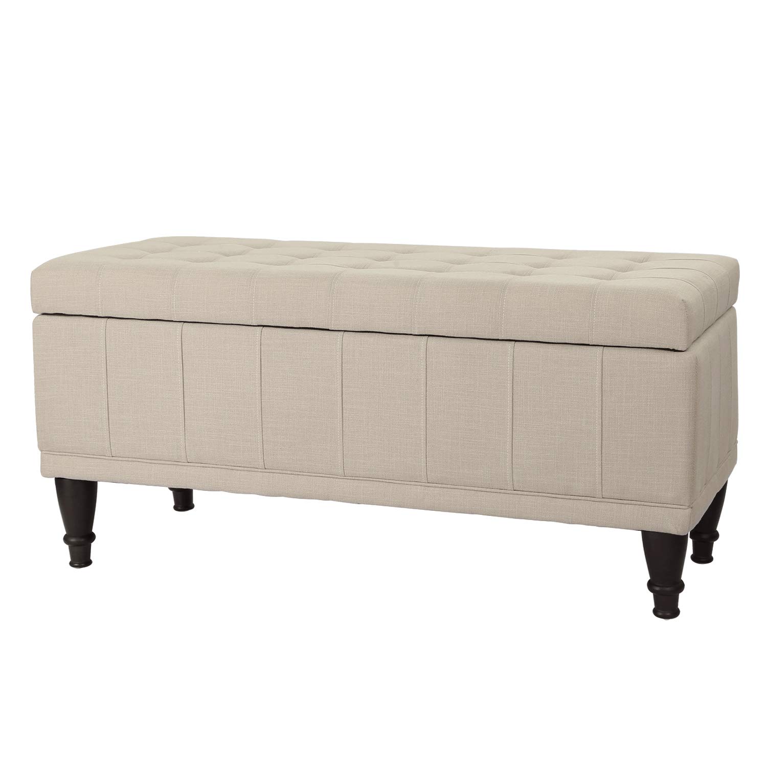 ASENSE Linen Upholstered Lift-Top Storage Ottoman Bench with Solid Wood Legs - Multi-Functional Tufted Footstool, Coffee Table & Hidden Storage Organizer for Living Room, Bedroom & Entryway